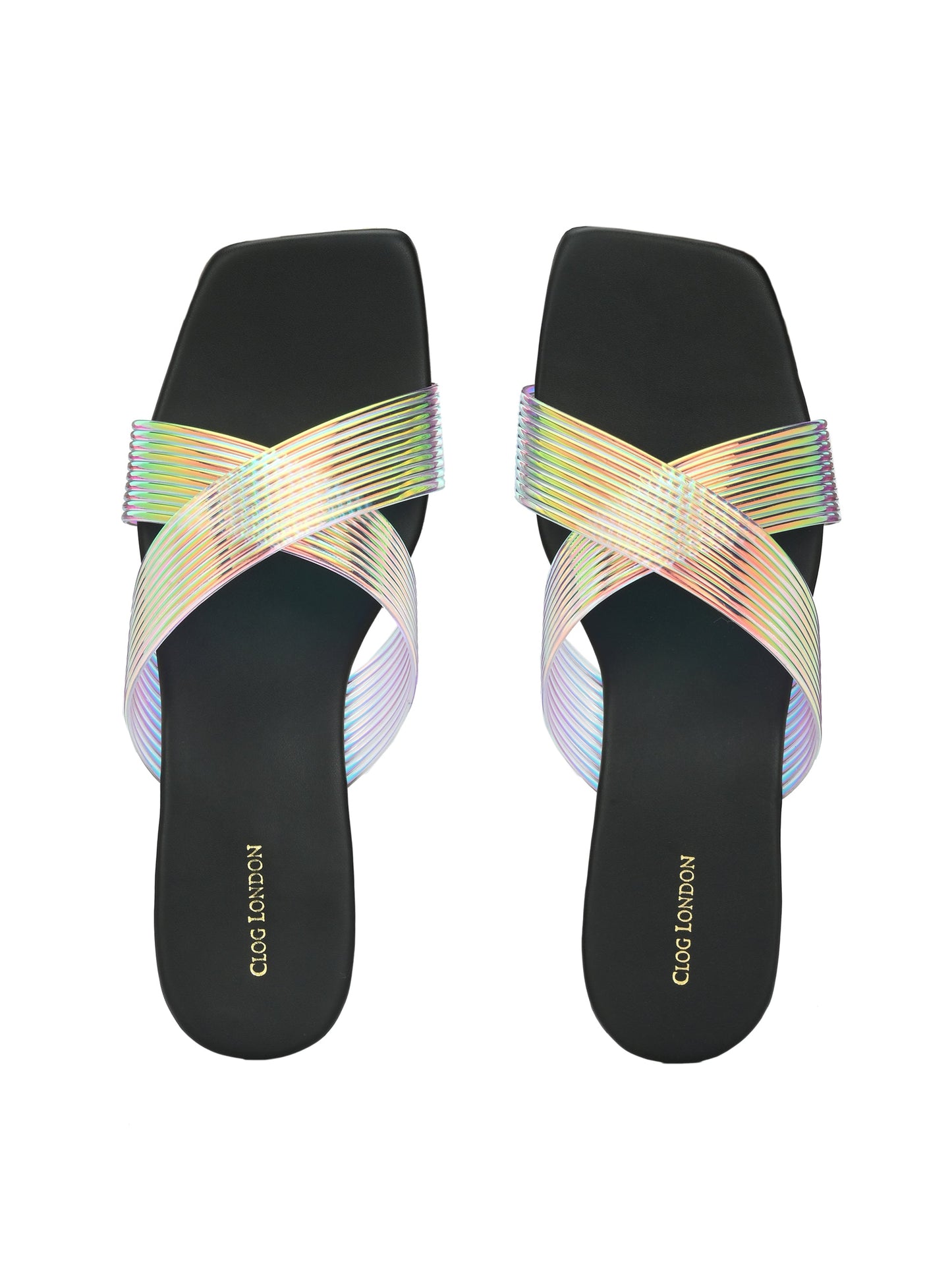 Womens MultiColored Cross Strap Flats & Sandals