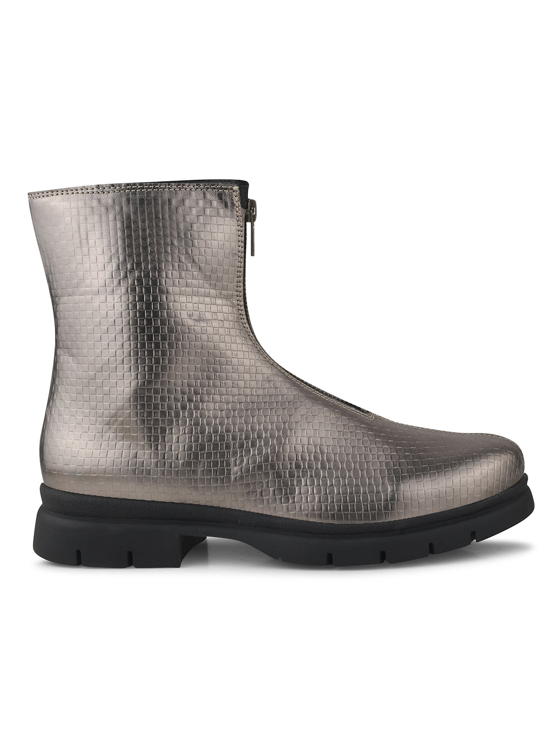 Women Grey Front Zip Boots
