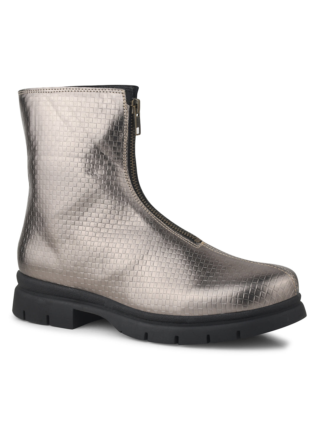 Women Grey Front Zip Boots