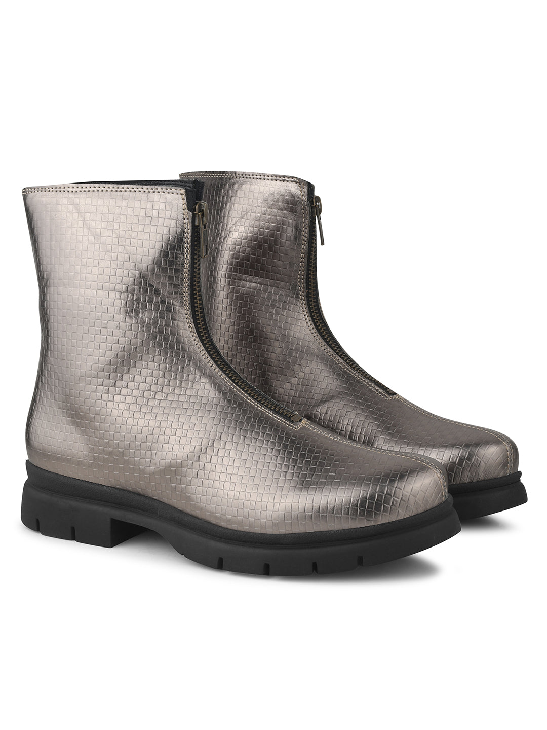 Women Grey Front Zip Boots