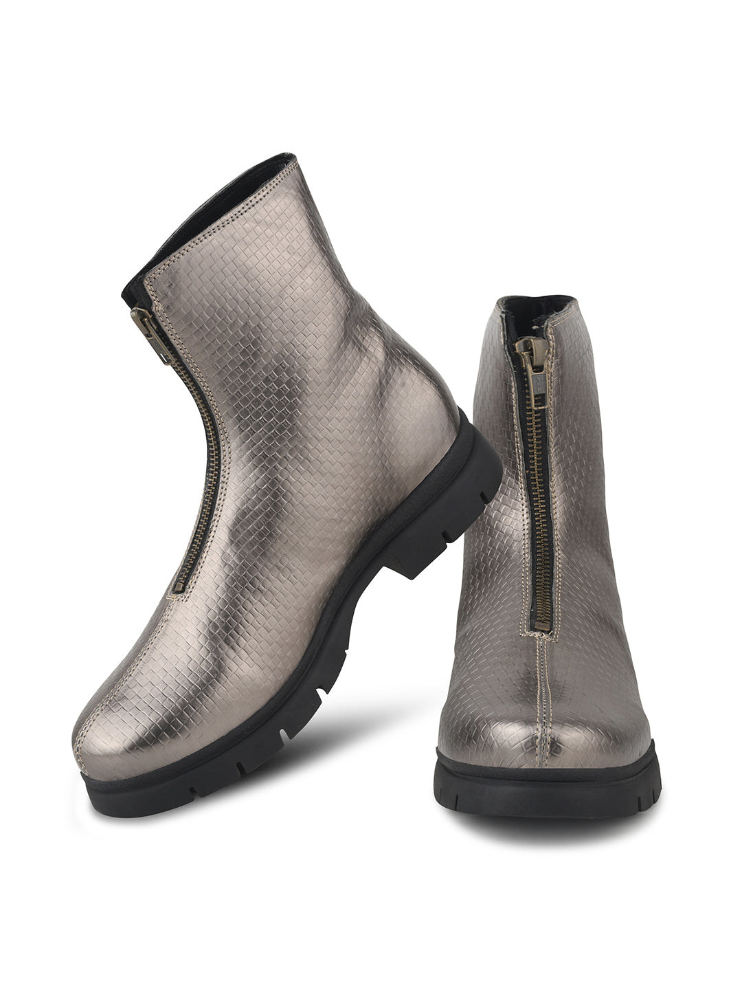 Women Grey Front Zip Boots