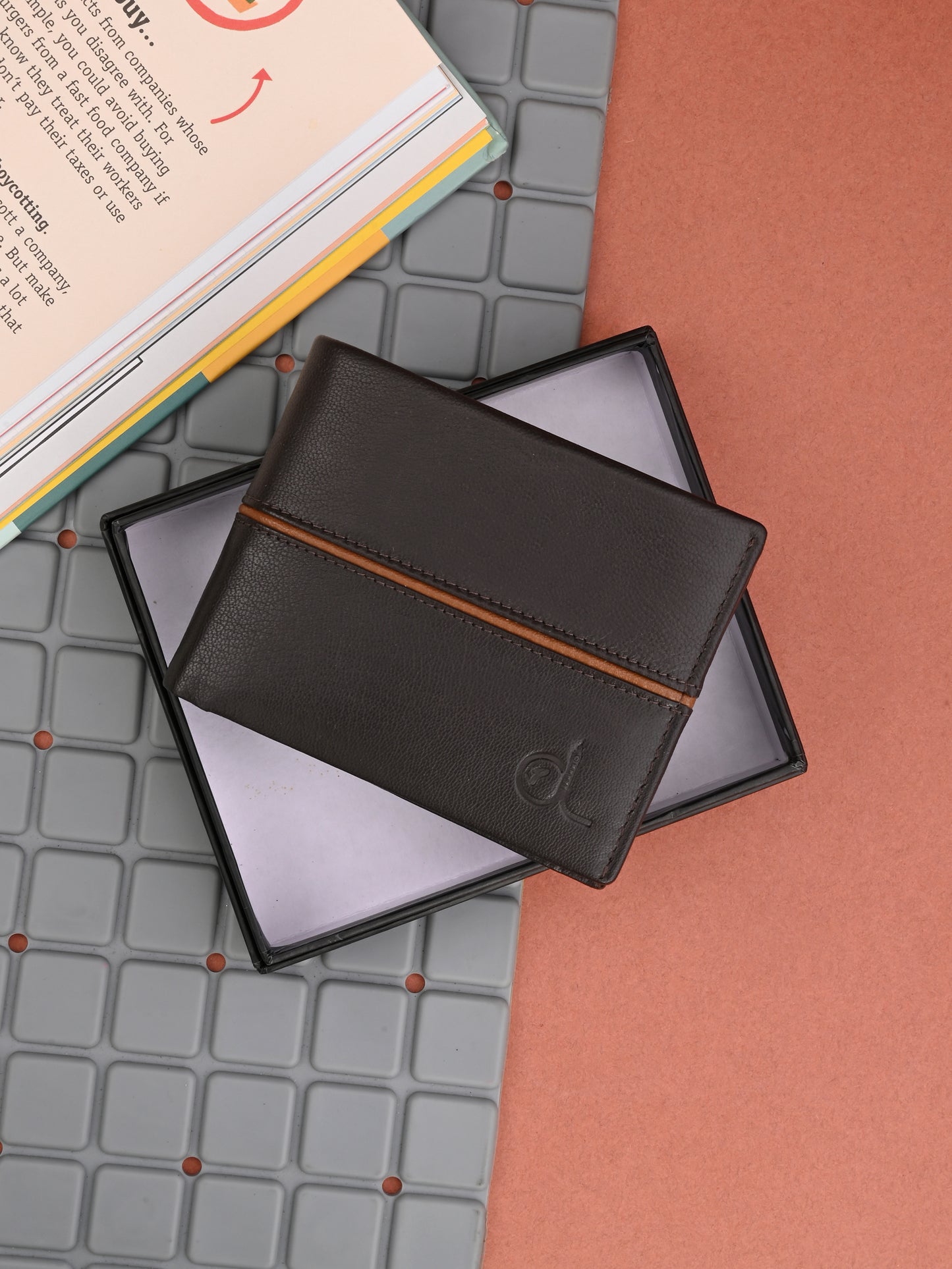 Men's Brown Solid Flap Closure Two Fold Wallet