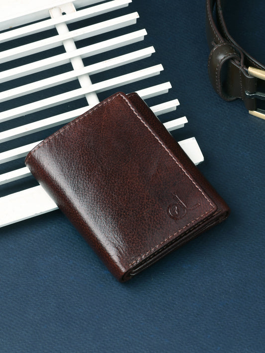 Men's Brown Leather Small Tri-Fold Wallet
