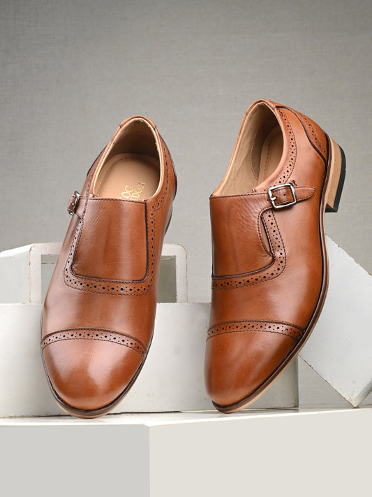 Men's Perforated Leather Monk Shoes