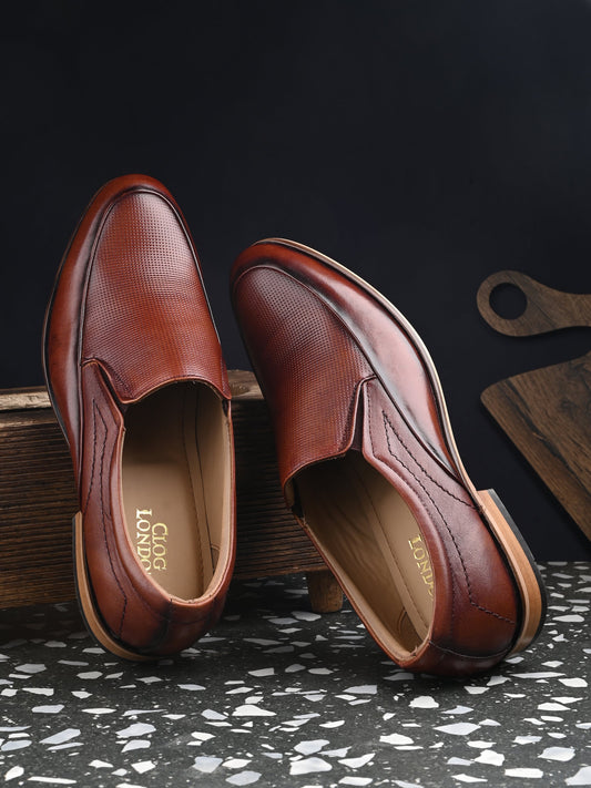 Men's Textured Leather Formal Loafer Slip on Shoes