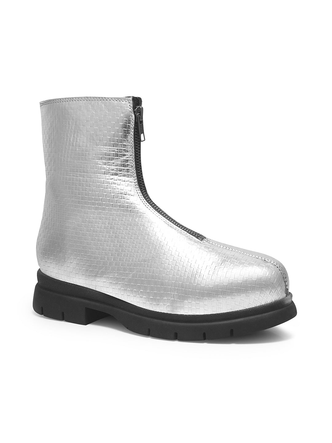 Women Grey Front Zip Boots