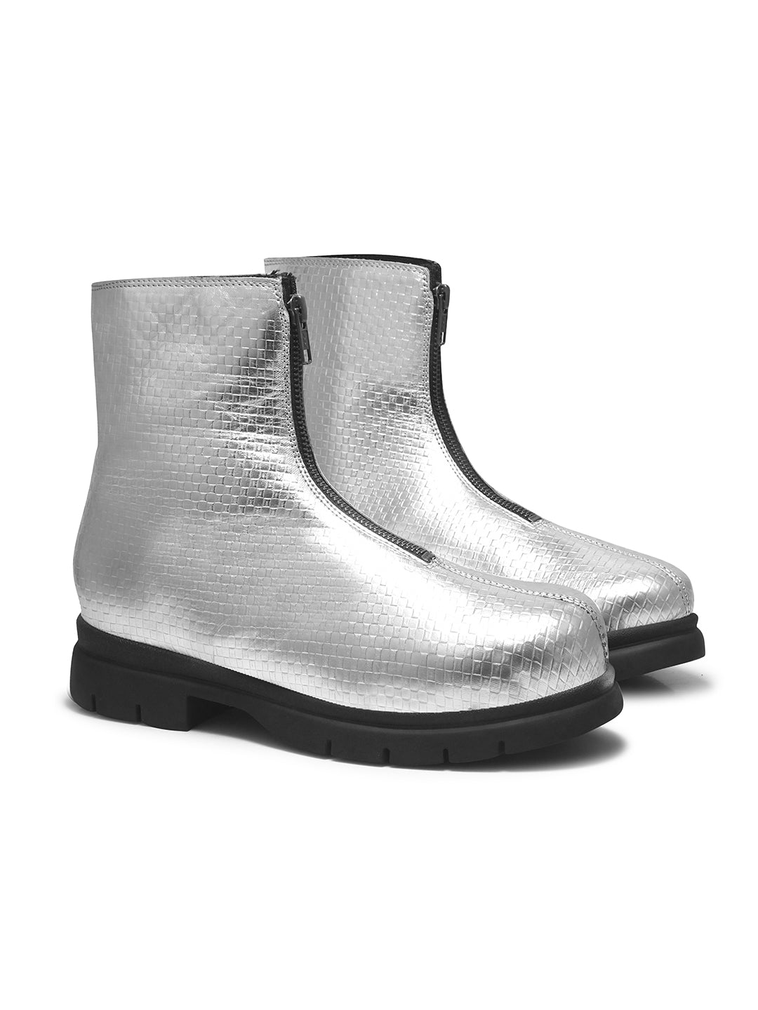 Women Grey Front Zip Boots