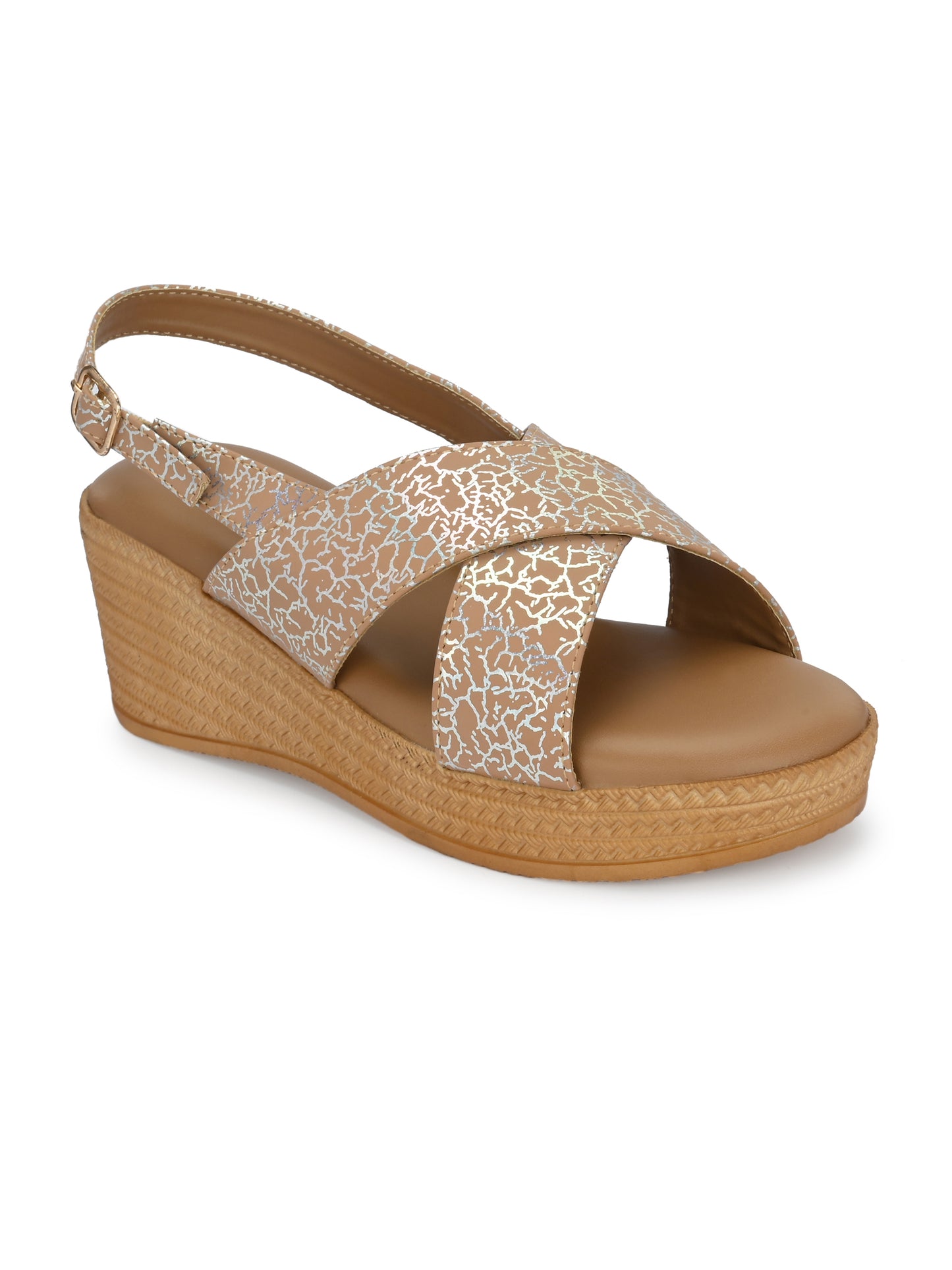 Women Beige Open Toe Wedge Heeled Sandals