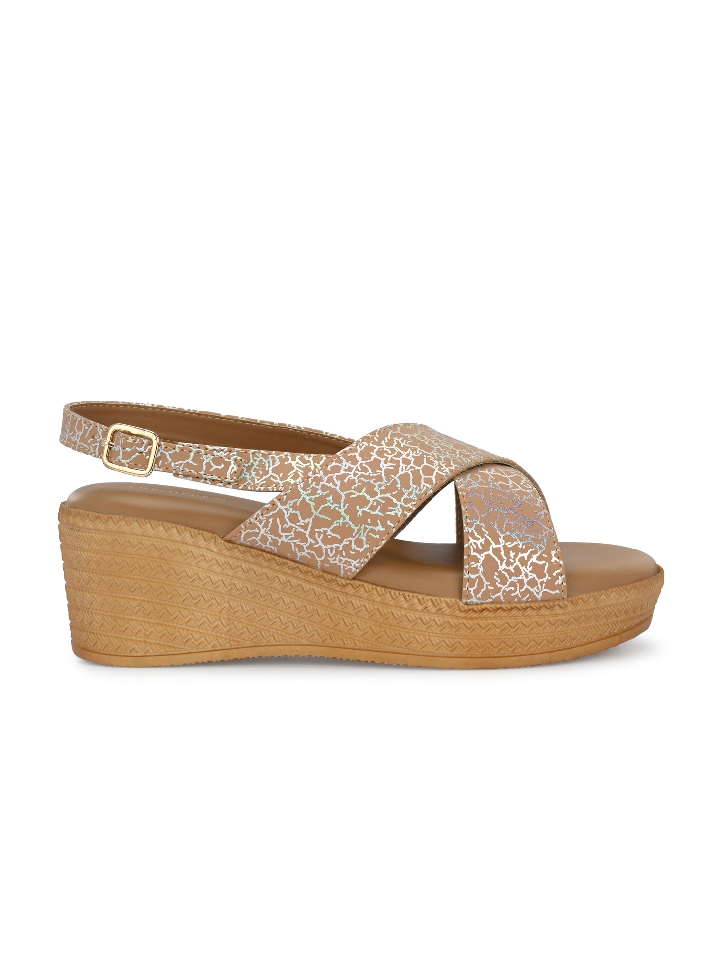 Women Beige Open Toe Wedge Heeled Sandals