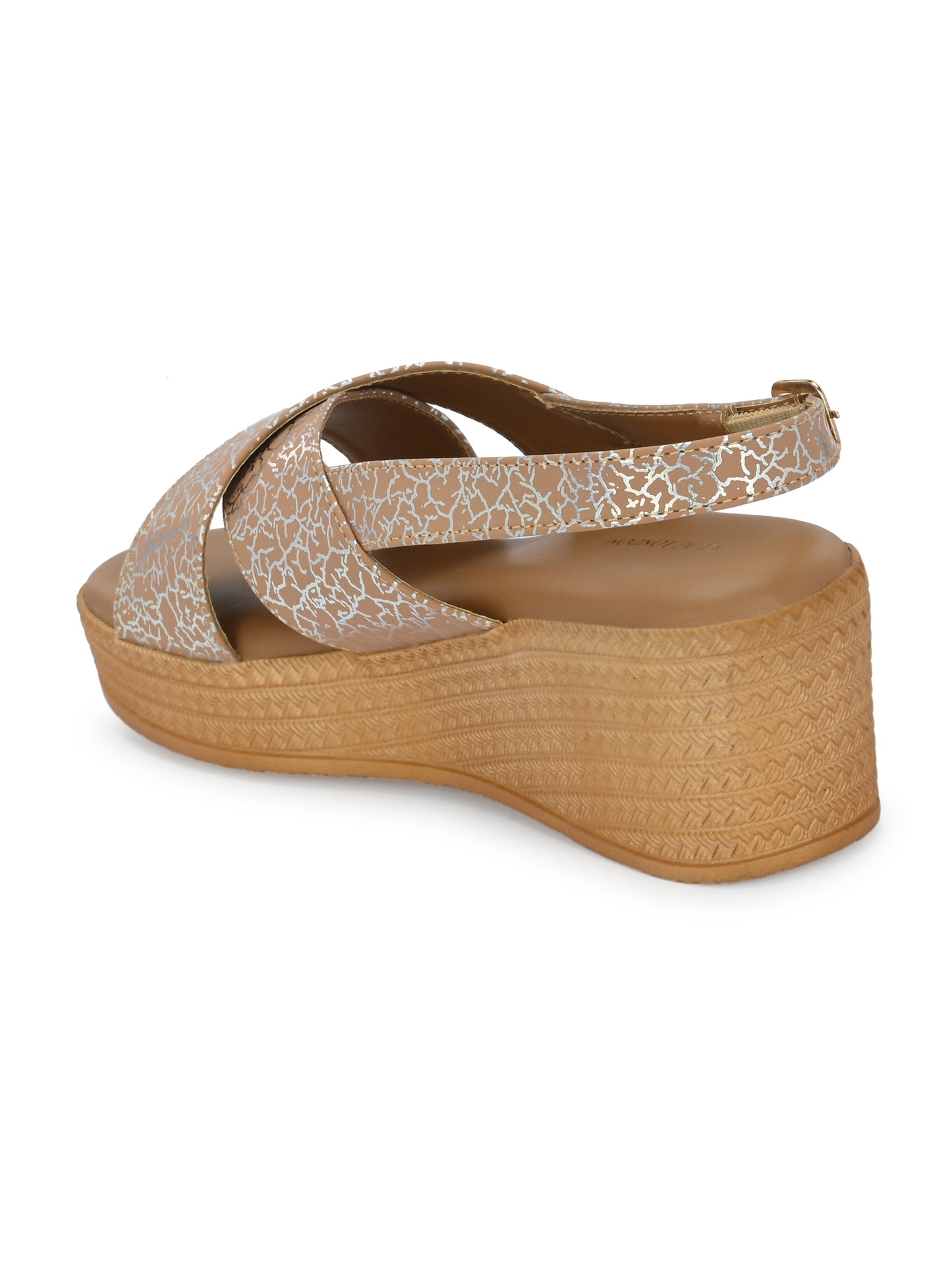 Women Beige Open Toe Wedge Heeled Sandals