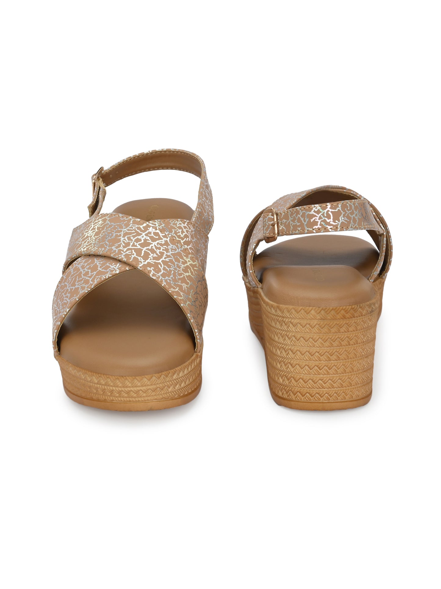 Women Beige Open Toe Wedge Heeled Sandals