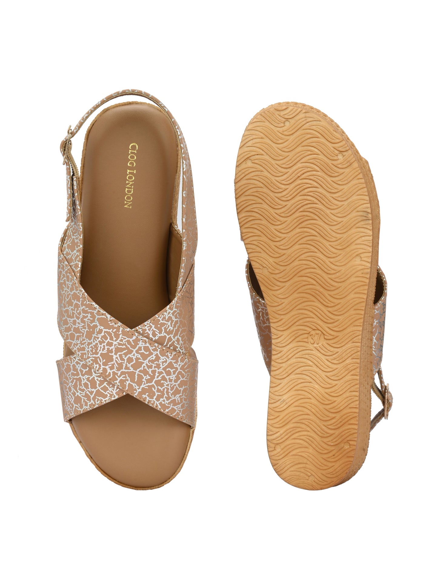Women Beige Open Toe Wedge Heeled Sandals