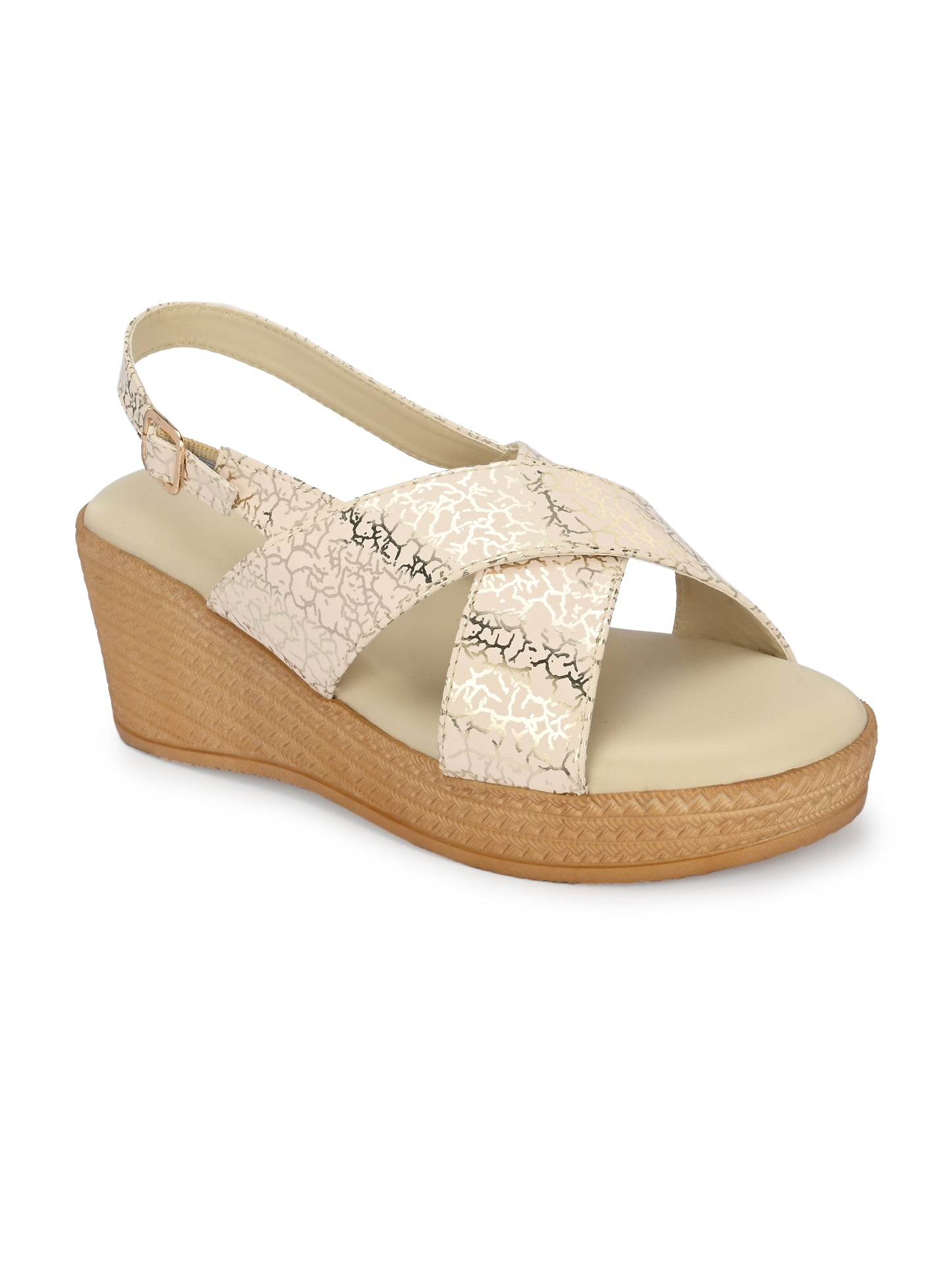 Women Beige Open Toe Wedge Heeled Sandals