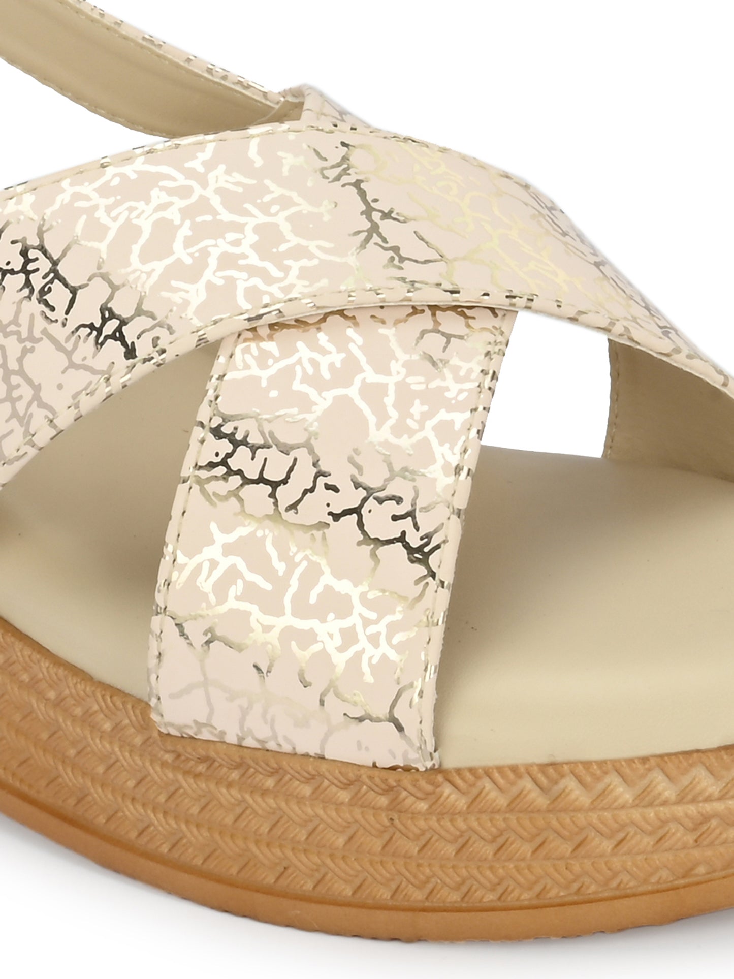 Women Beige Open Toe Wedge Heeled Sandals