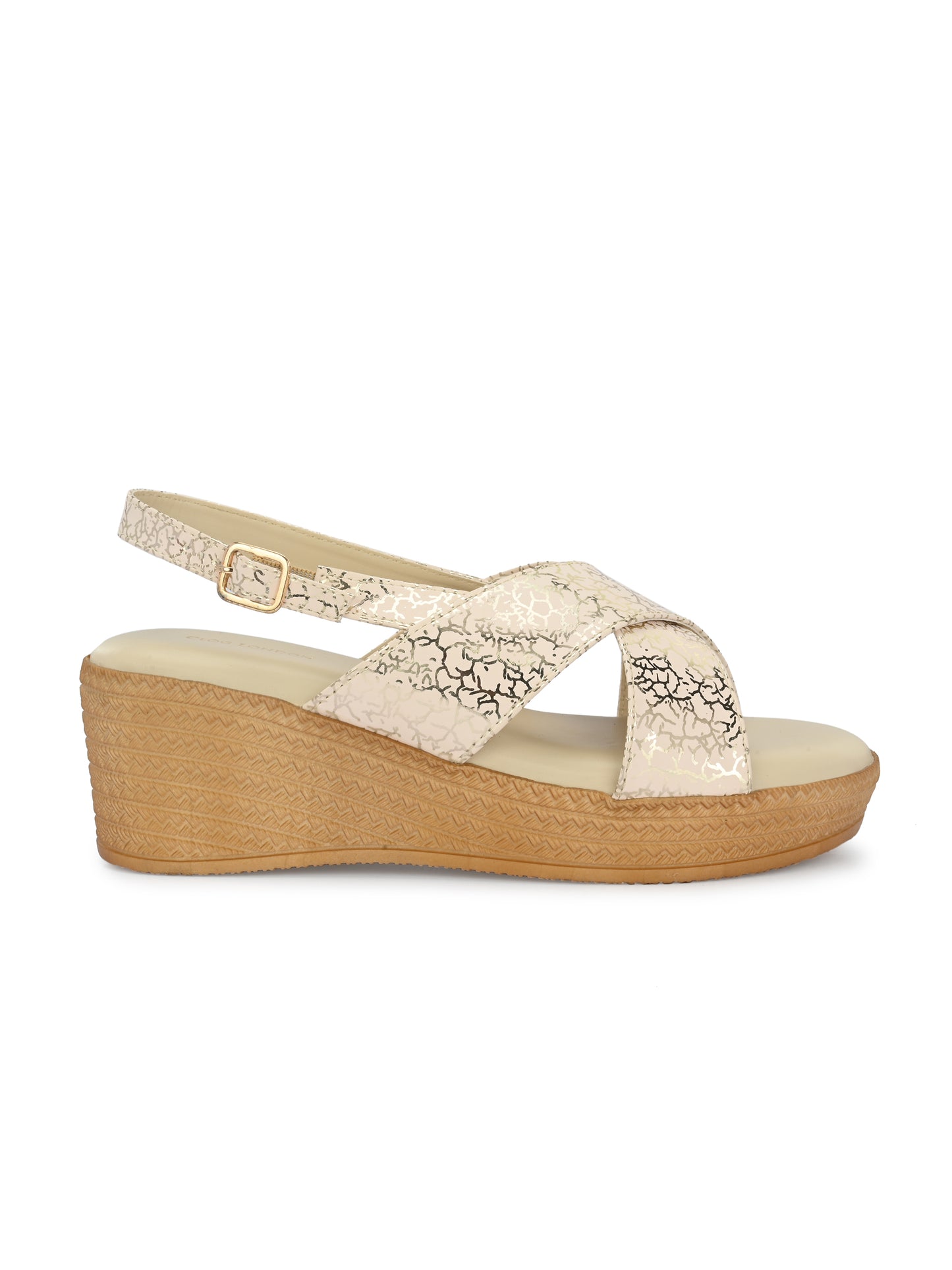 Women Beige Open Toe Wedge Heeled Sandals