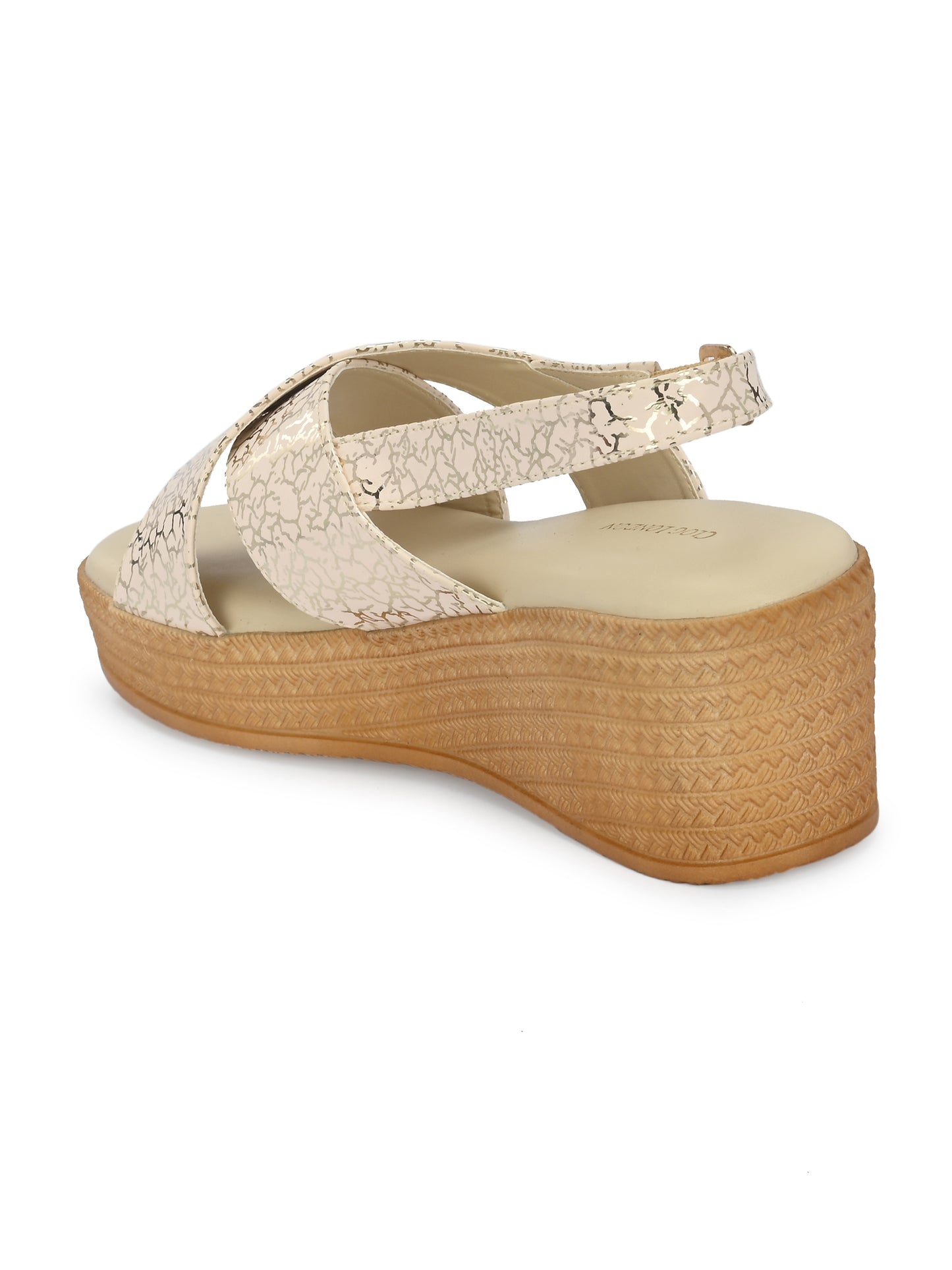 Women Beige Open Toe Wedge Heeled Sandals
