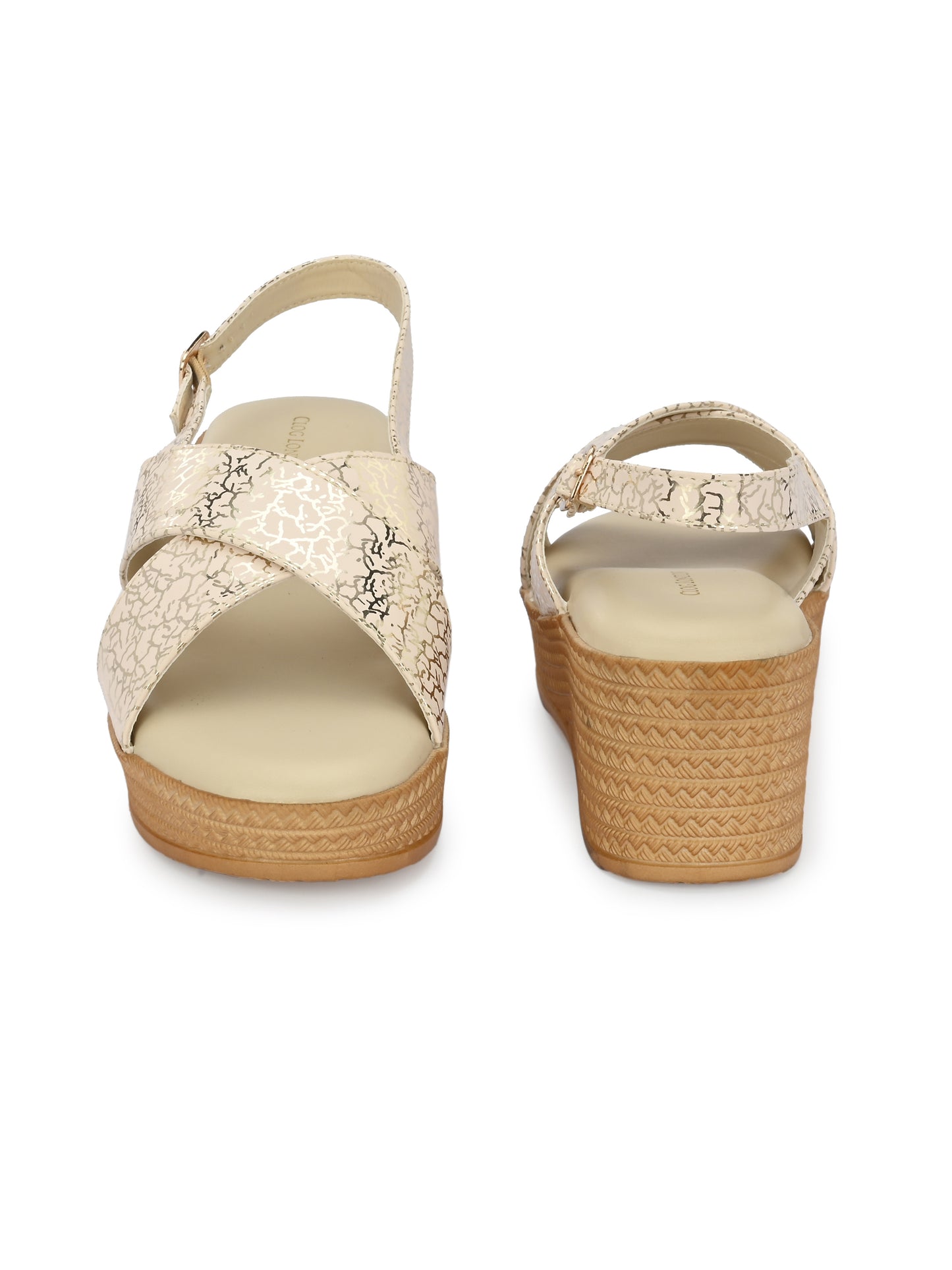 Women Beige Open Toe Wedge Heeled Sandals