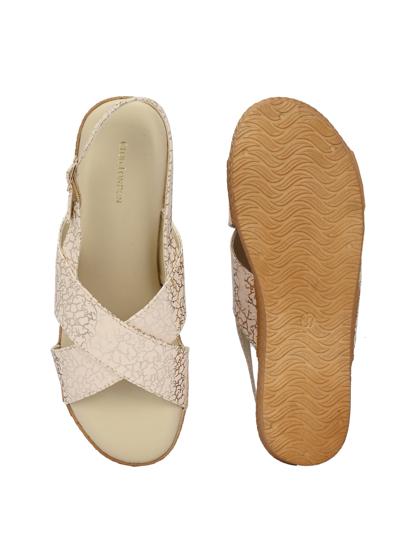 Women Beige Open Toe Wedge Heeled Sandals