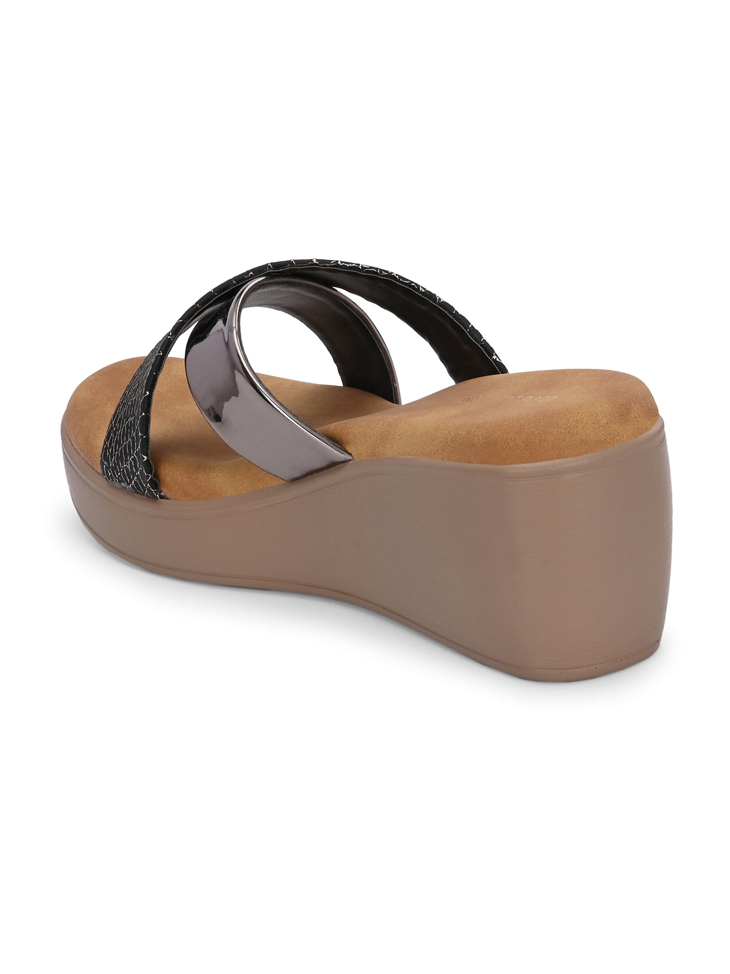 Women Black Textured Wedge Sandals