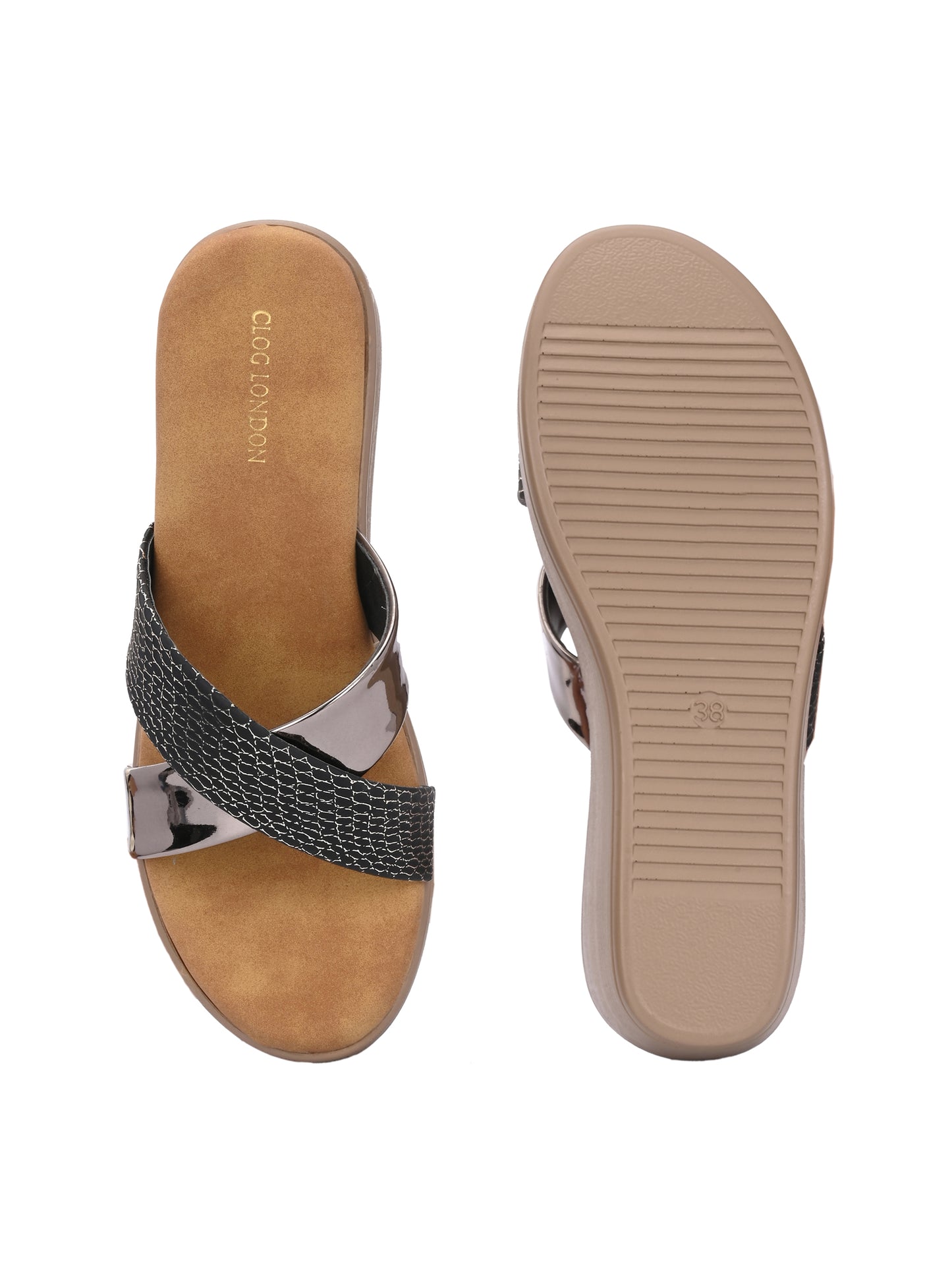 Women Black Textured Wedge Sandals