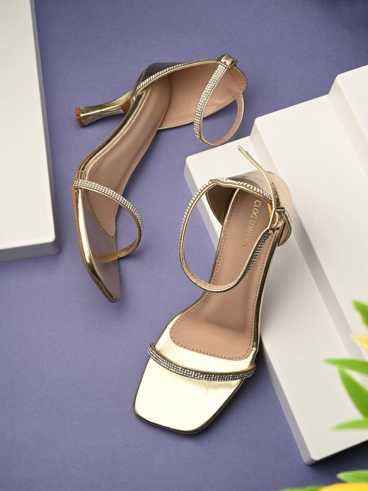 Women Gold Heels Sandals