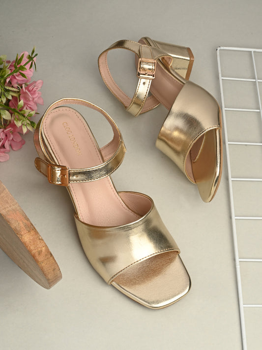 Women Gold Casual Heels Sandals
