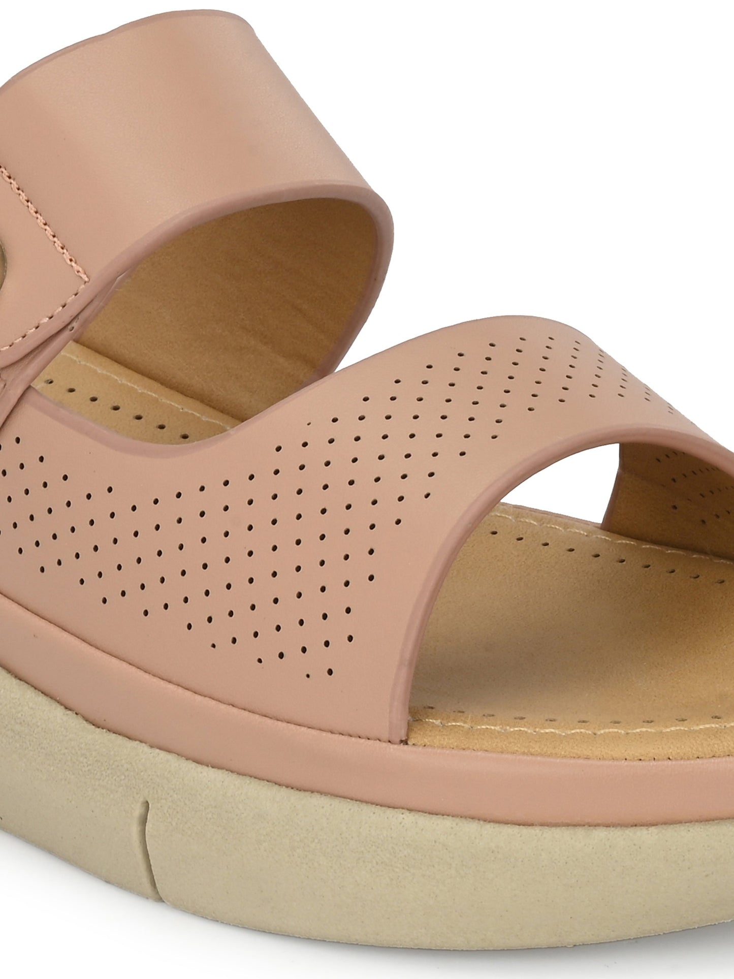 Women Peach Open Toe Comfort Flats