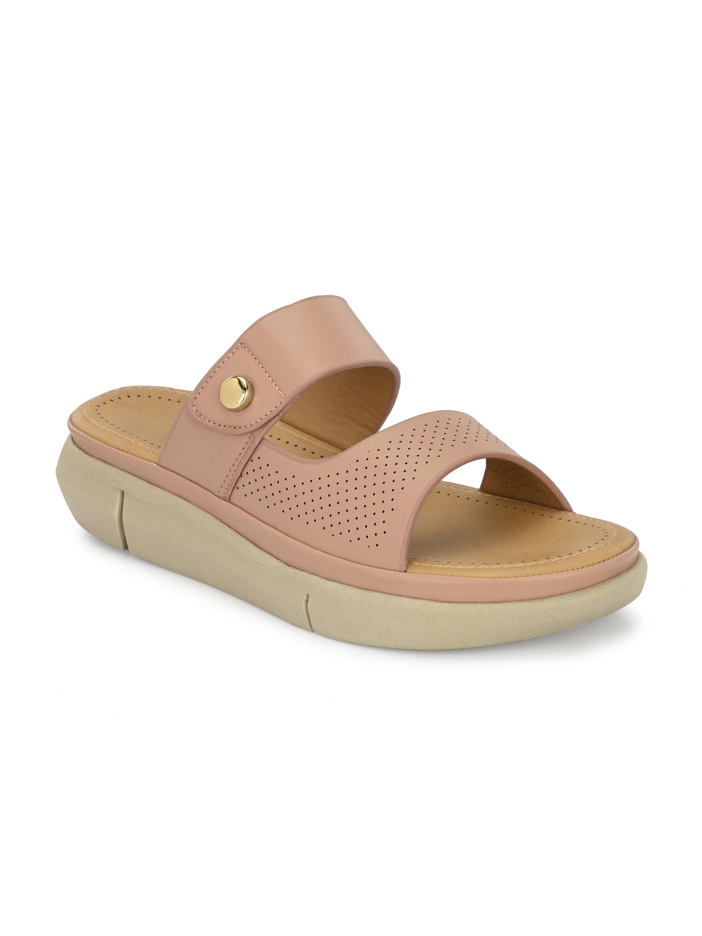 Women Peach Open Toe Comfort Flats