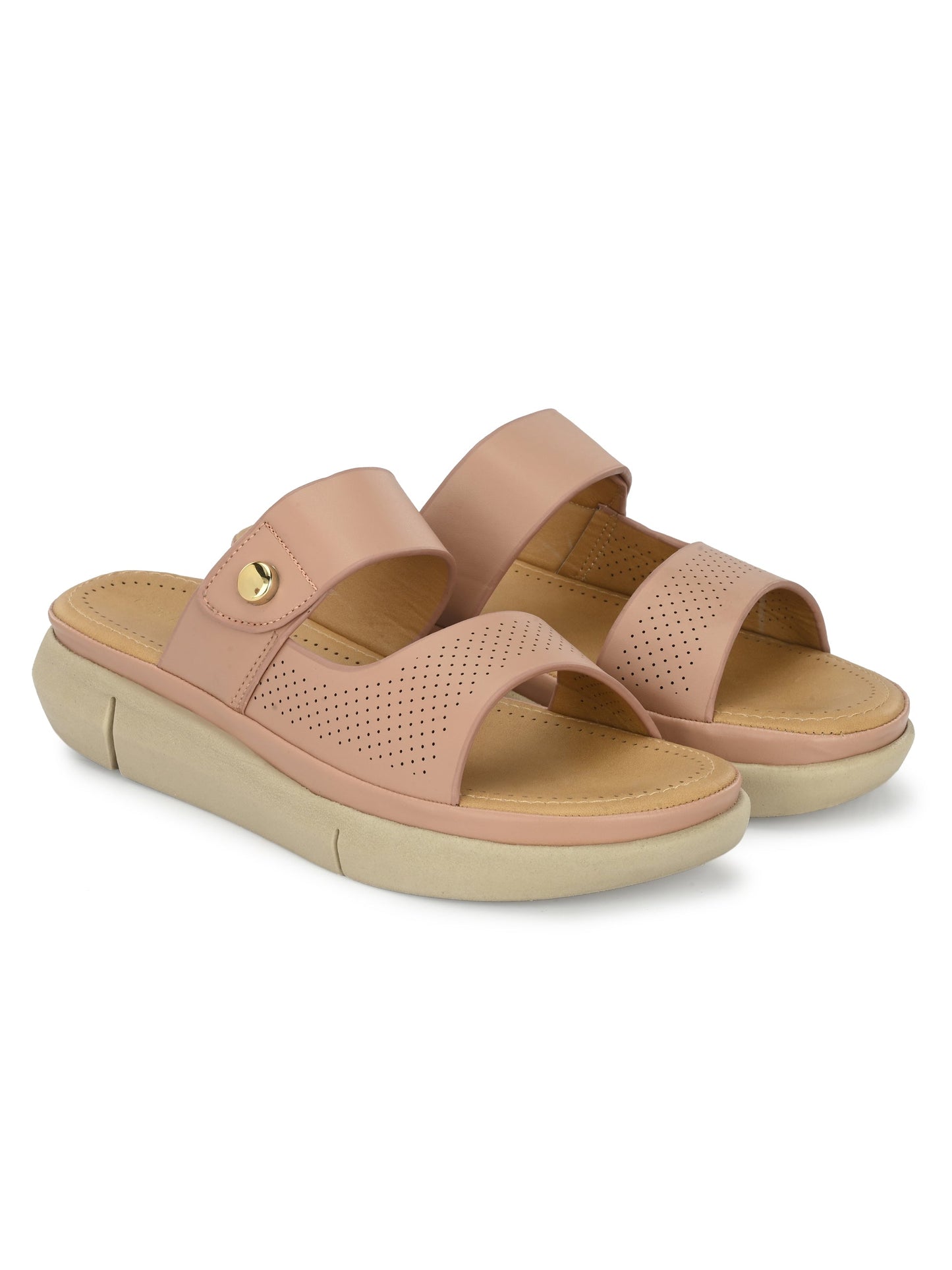 Women Peach Open Toe Comfort Flats