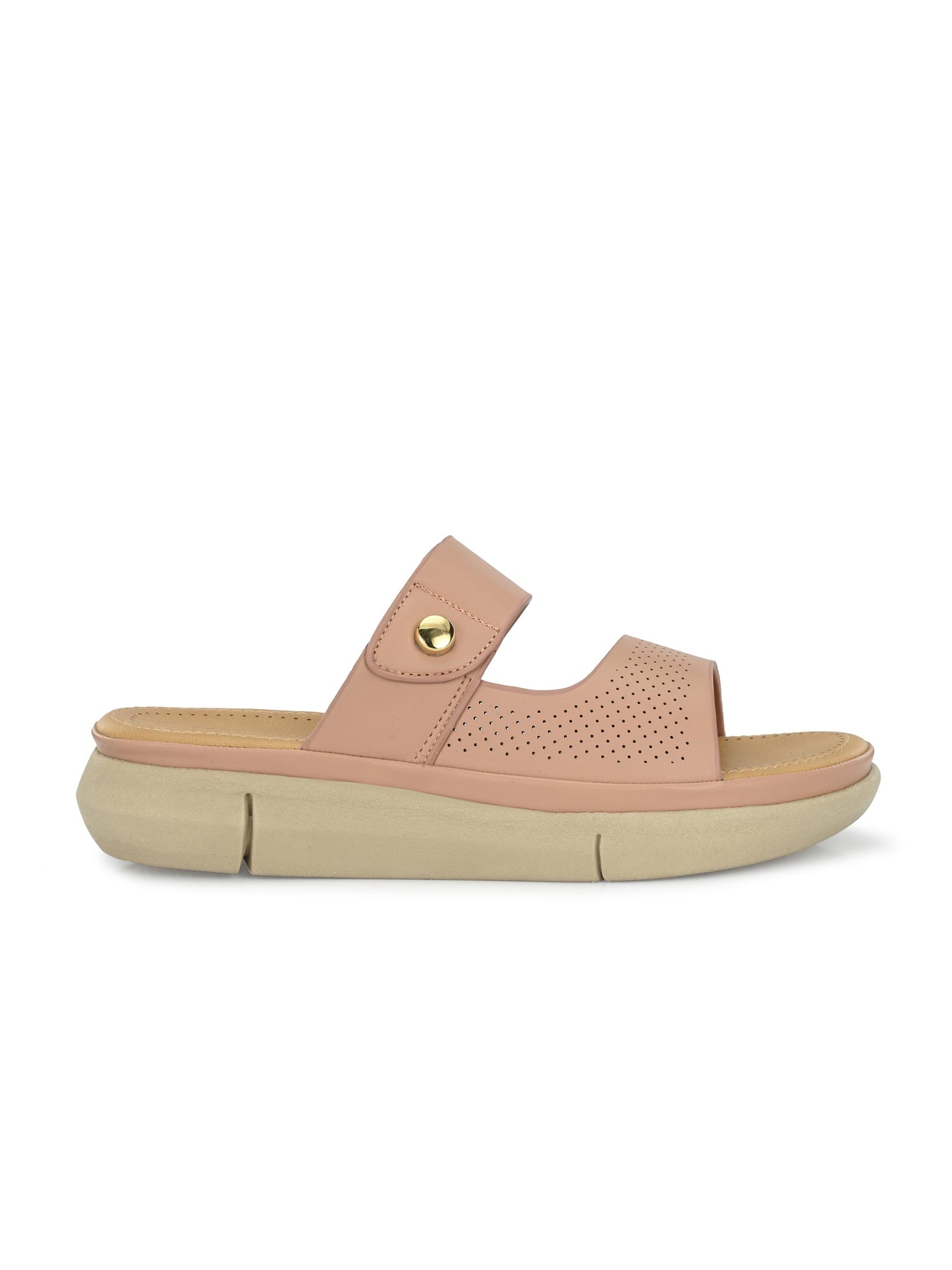 Women Peach Open Toe Comfort Flats