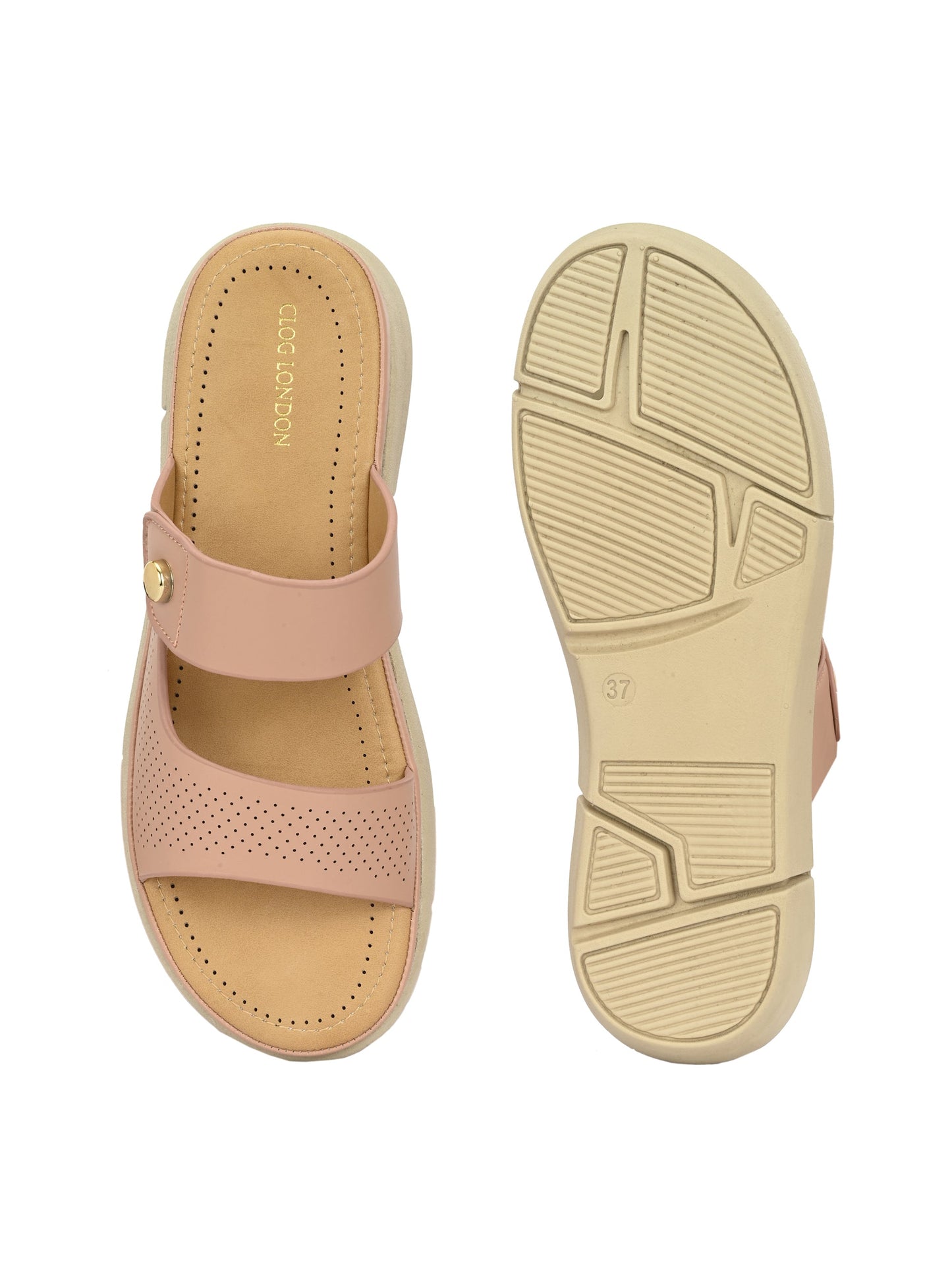 Women Peach Open Toe Comfort Flats