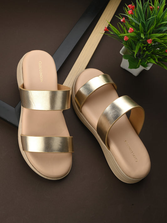 Women Gold Comfortable Sandals Flats