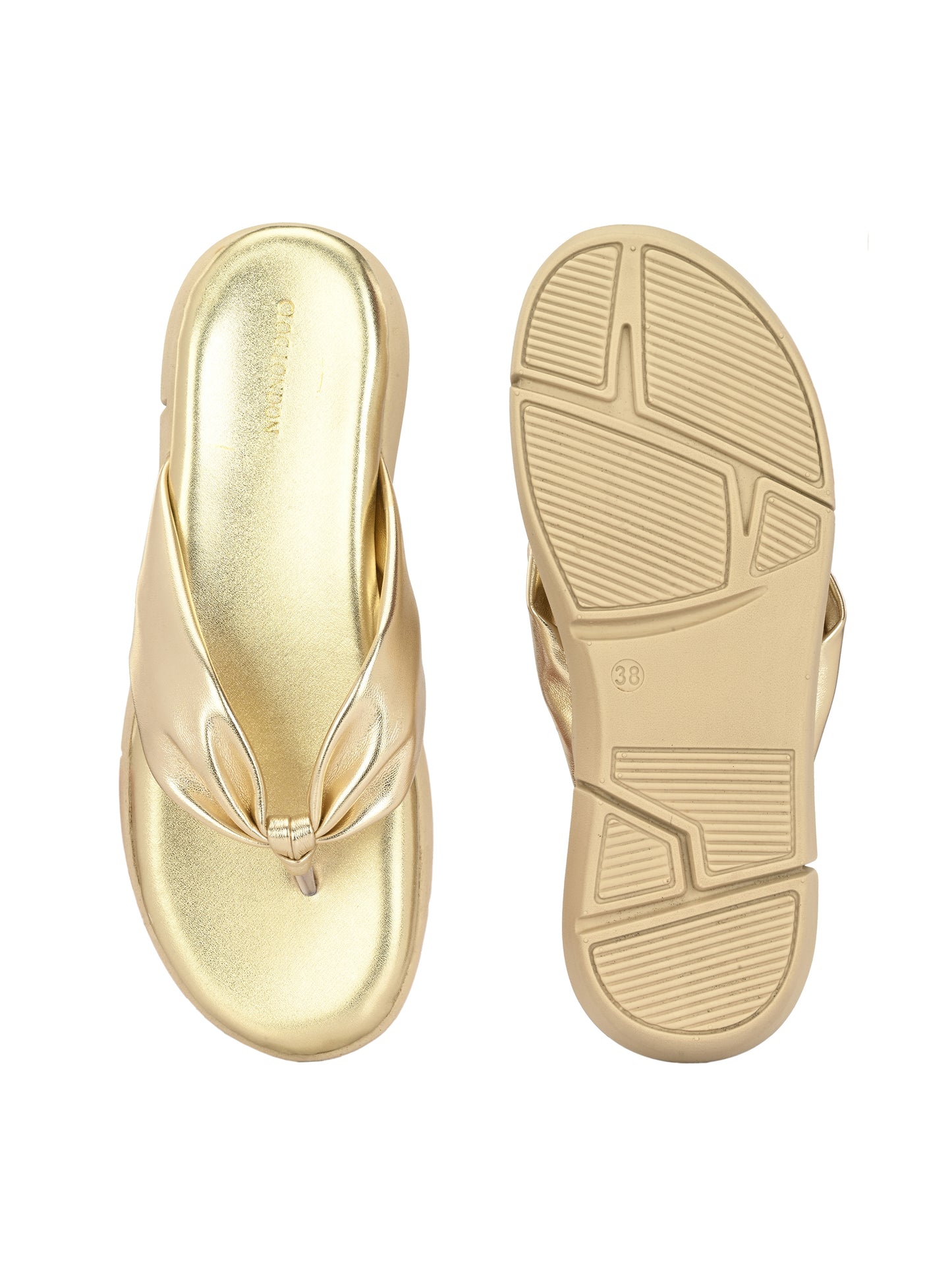 Women Gold Comfortable Flats Sandals