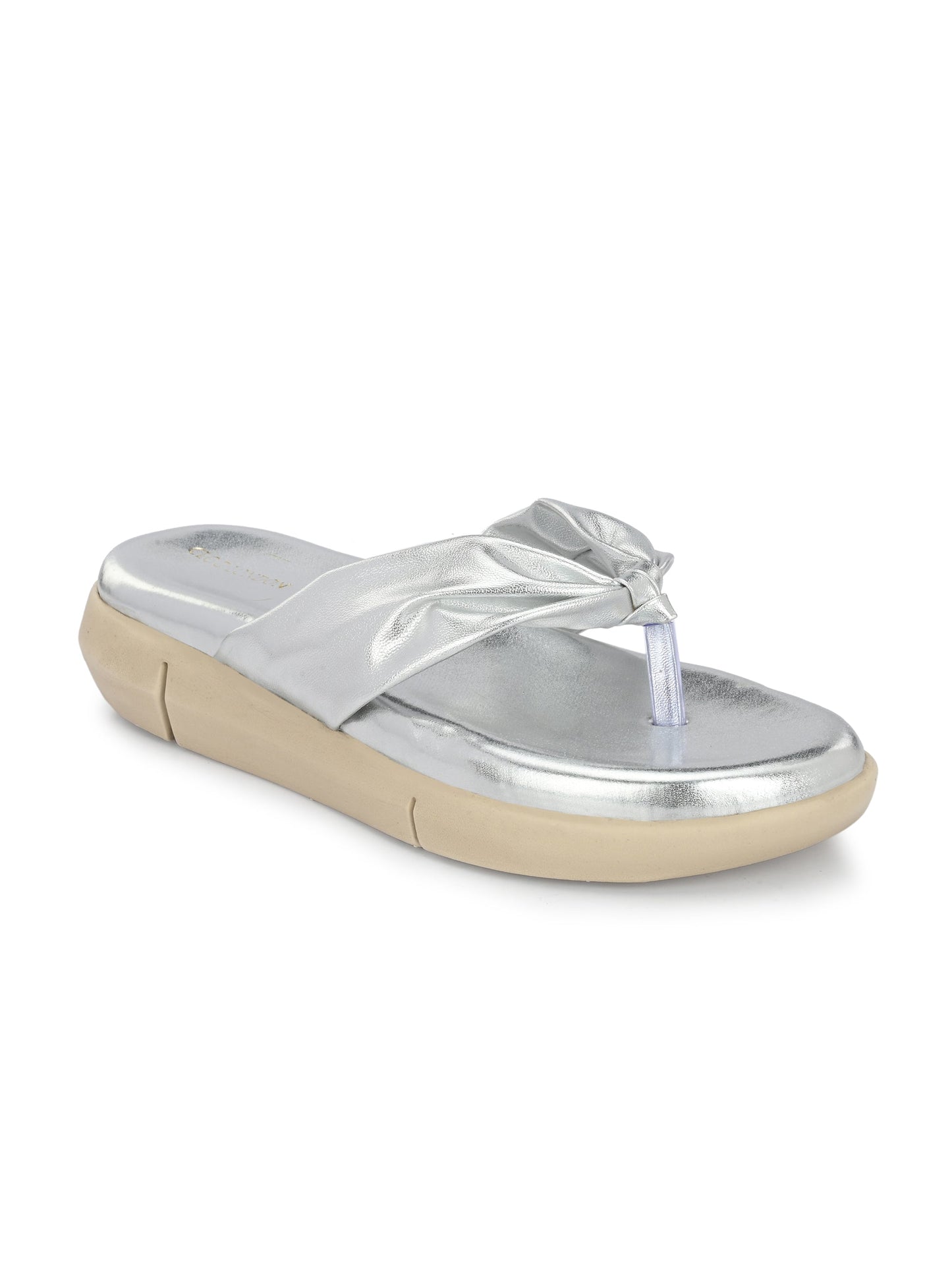 Women Silver Criss-Cross Strap Flats