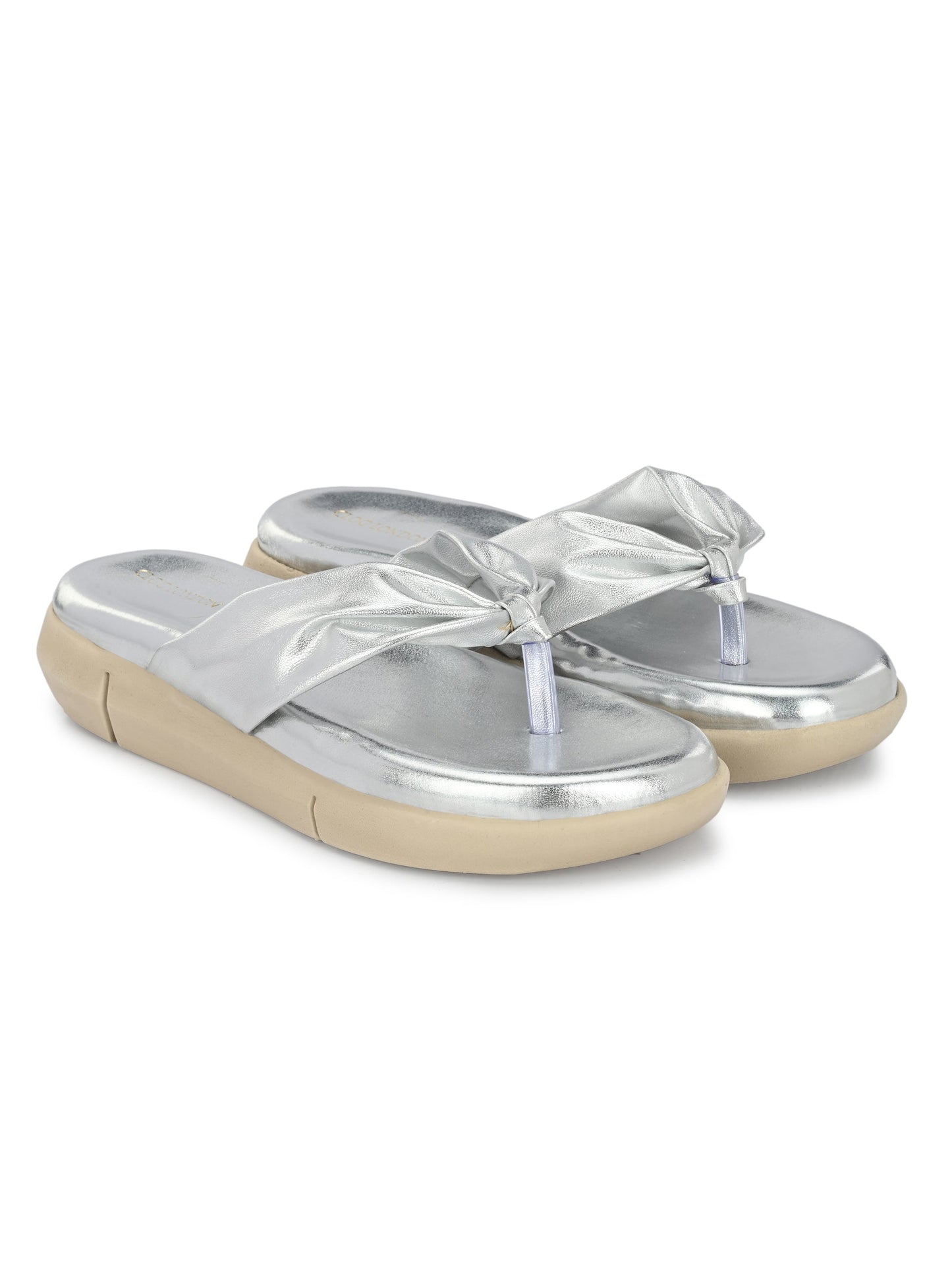 Women Silver Criss-Cross Strap Flats