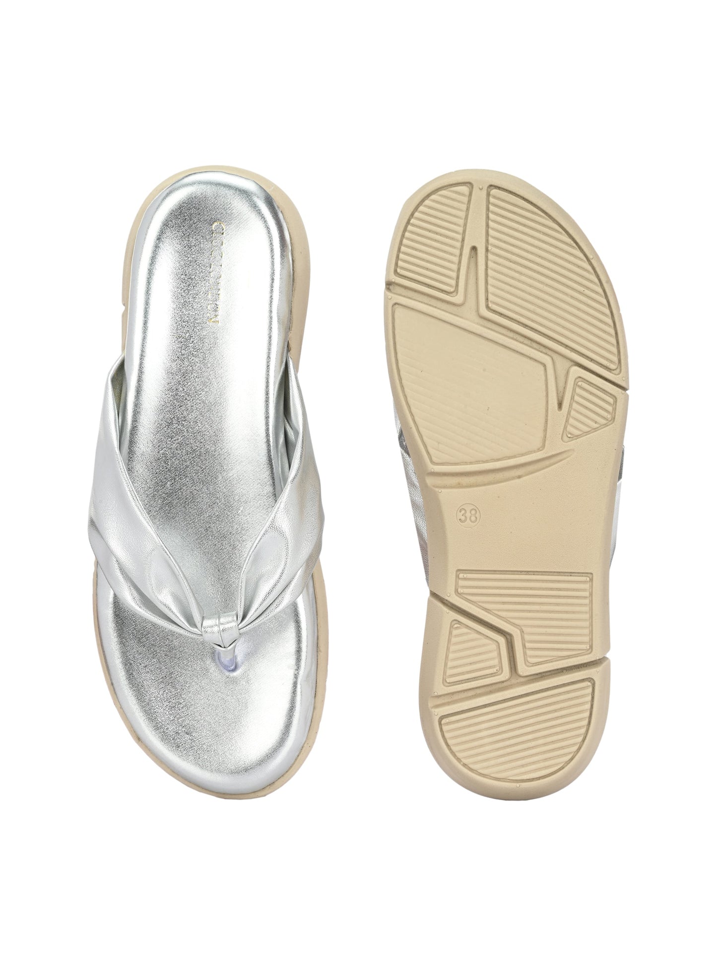 Women Silver Criss-Cross Strap Flats
