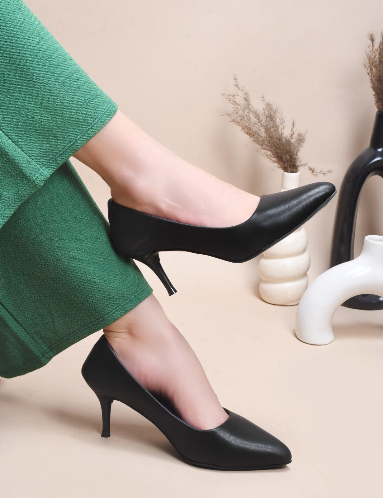 Women Pumps Black Peep Toe Heeled Sandals