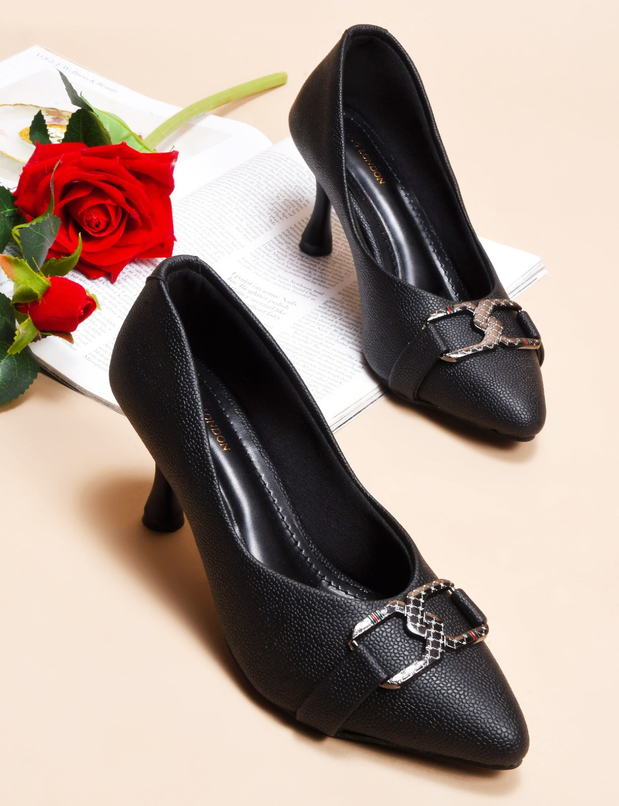 Women Black Slip on Stiletto Heel Pumps Sandals