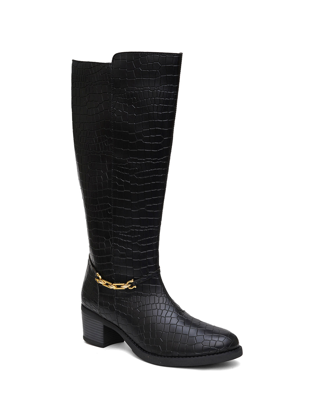 Women Black Printed Long Boots