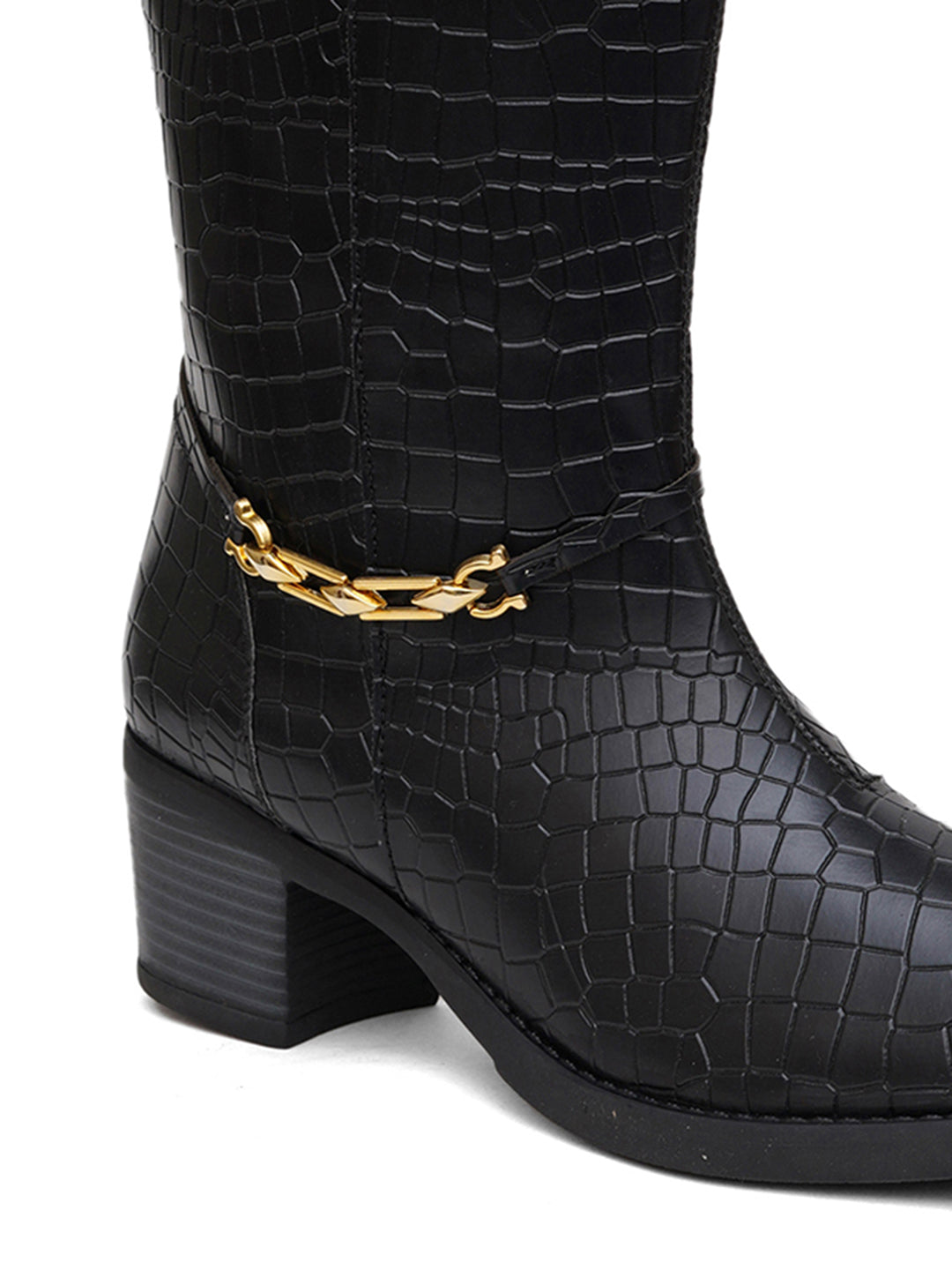 Women Black Printed Long Boots
