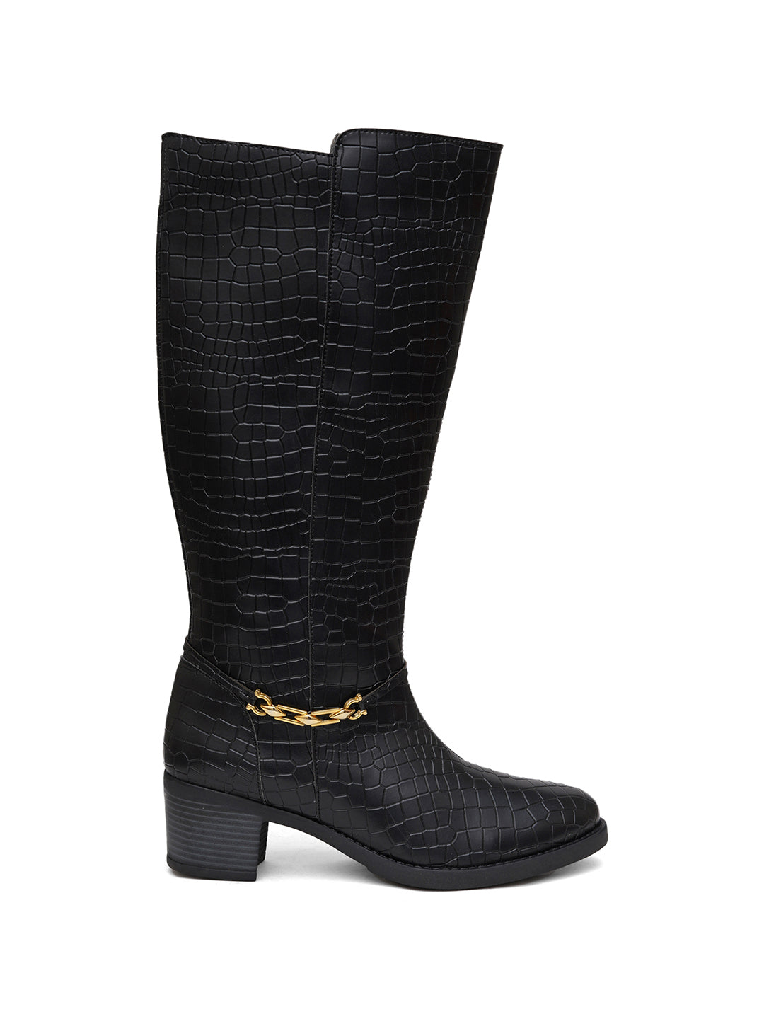 Women Black Printed Long Boots