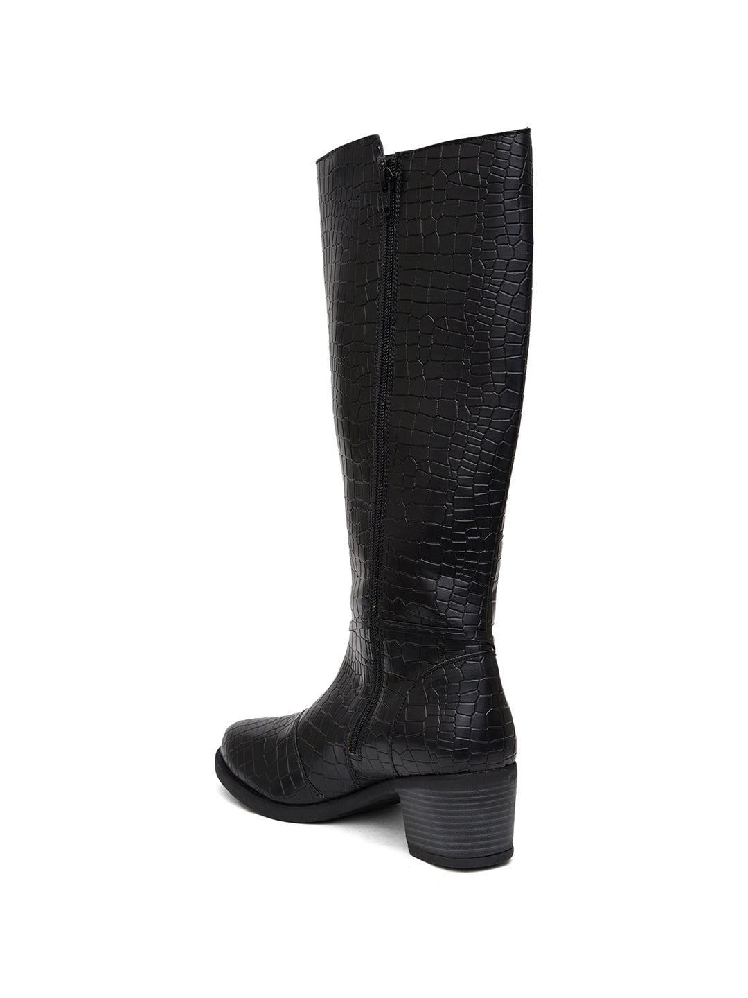 Women Black Printed Long Boots