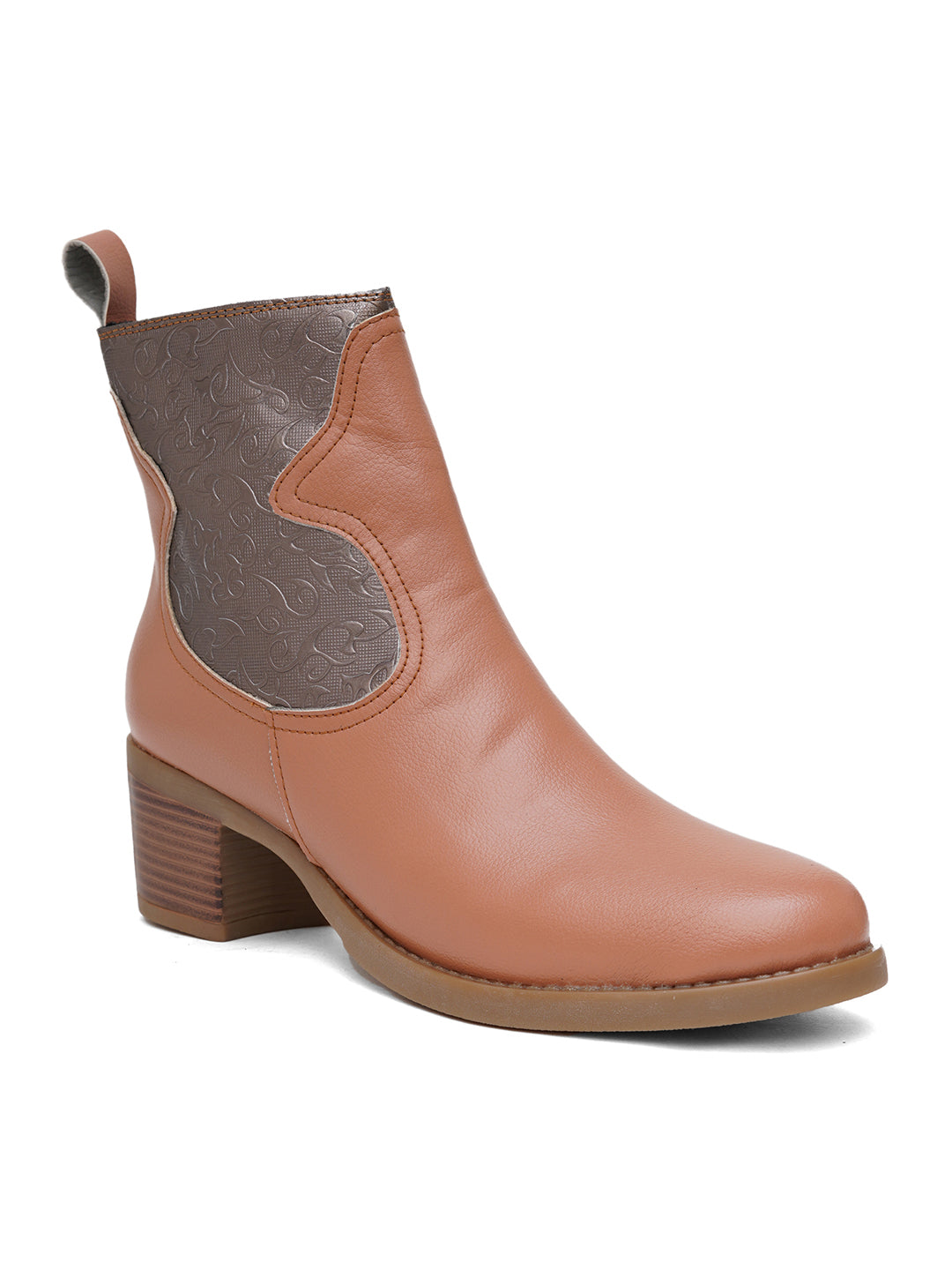 Women Black Textured Round Toe Winter Boots