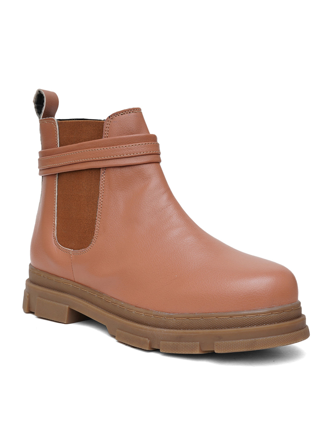Women Tan Zip Leather Boots
