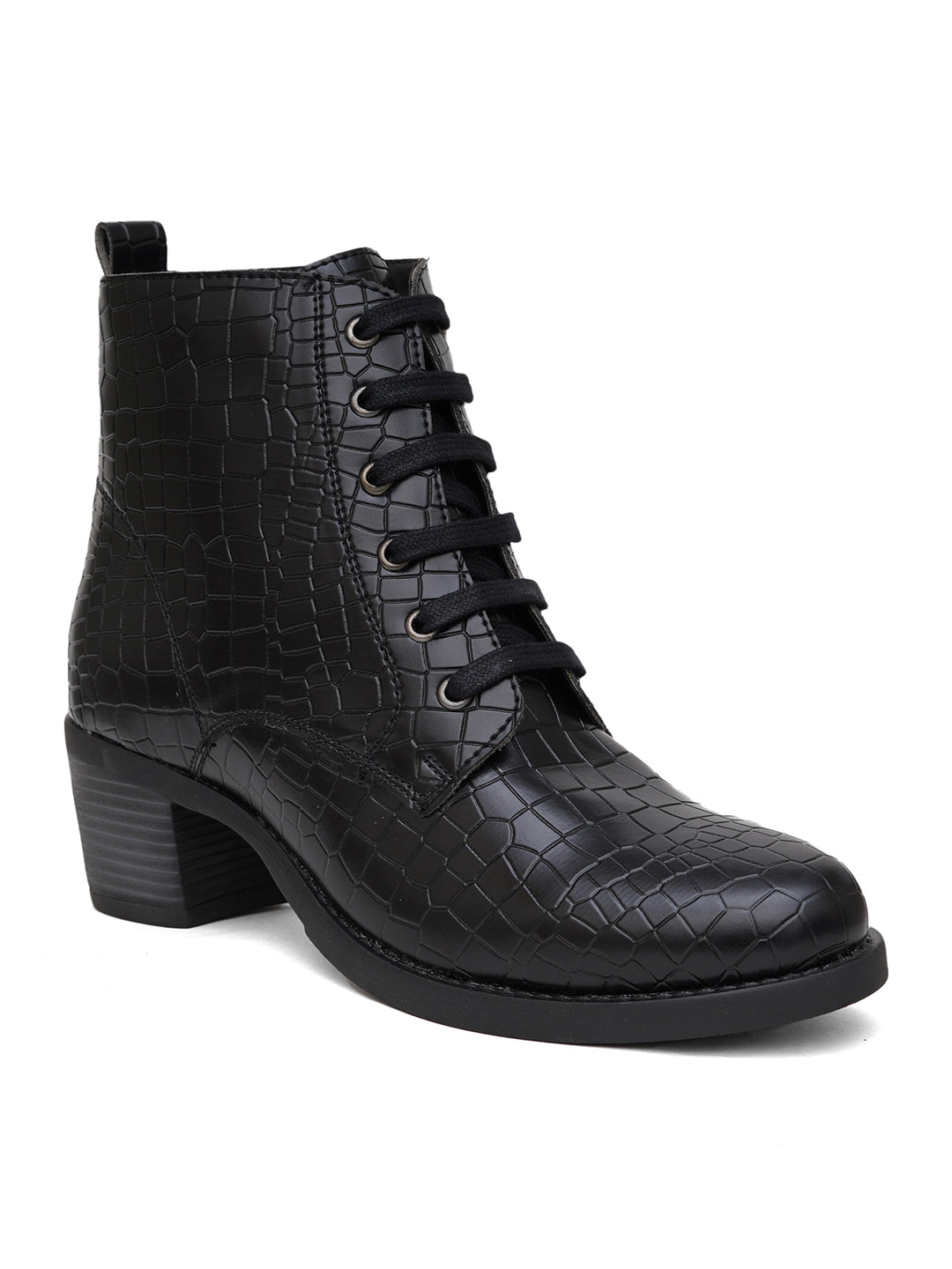 Women Black Lace-up-Ankle Boots
