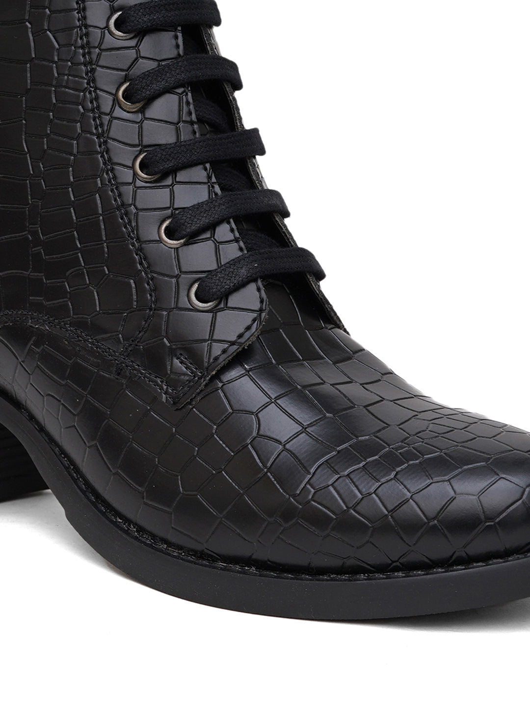 Women Black Lace-up-Ankle Boots