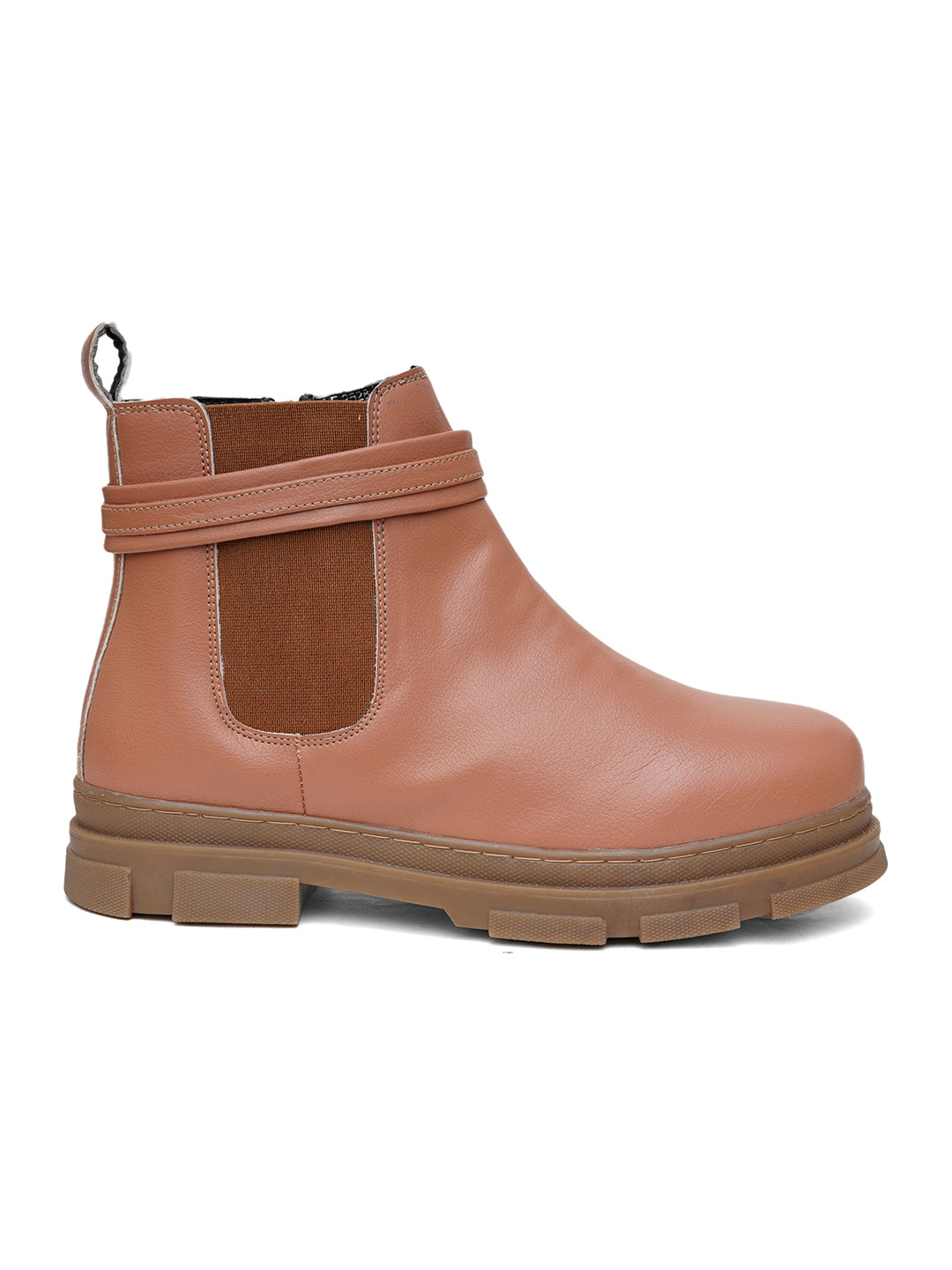 Women Tan Zip Leather Boots
