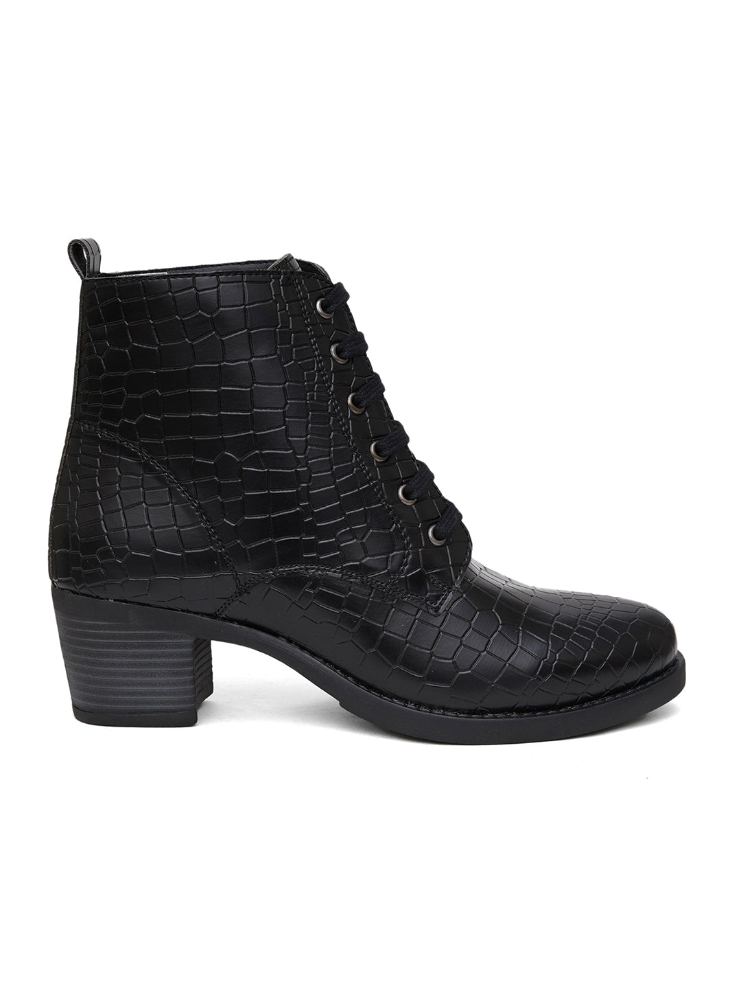 Women Black Lace-up-Ankle Boots