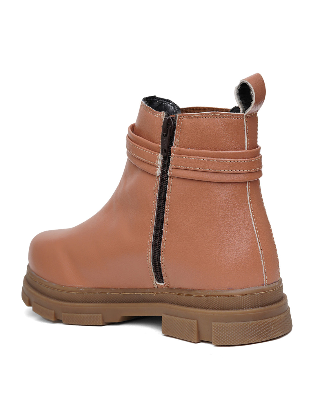 Women Tan Zip Leather Boots