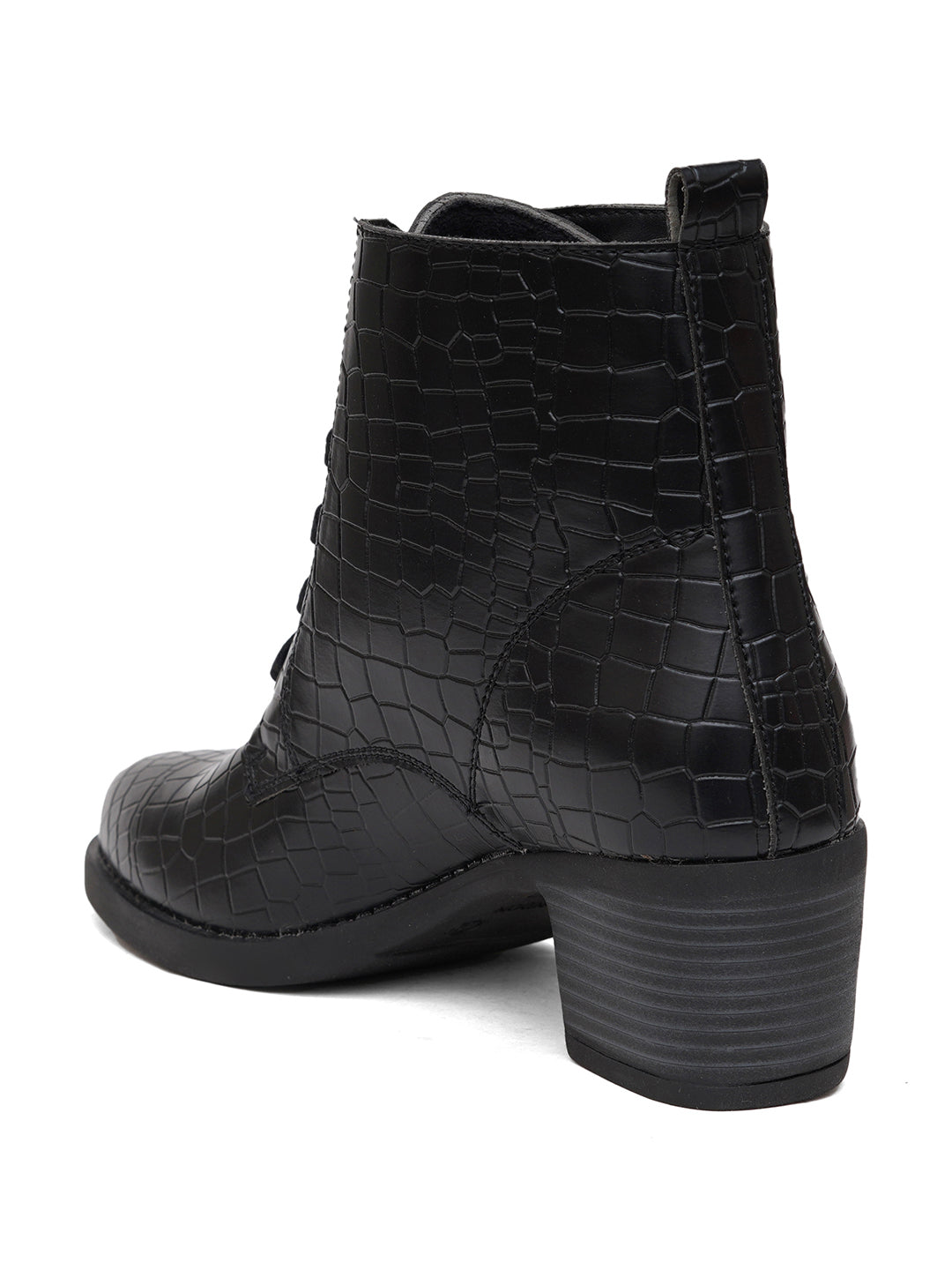 Women Black Lace-up-Ankle Boots